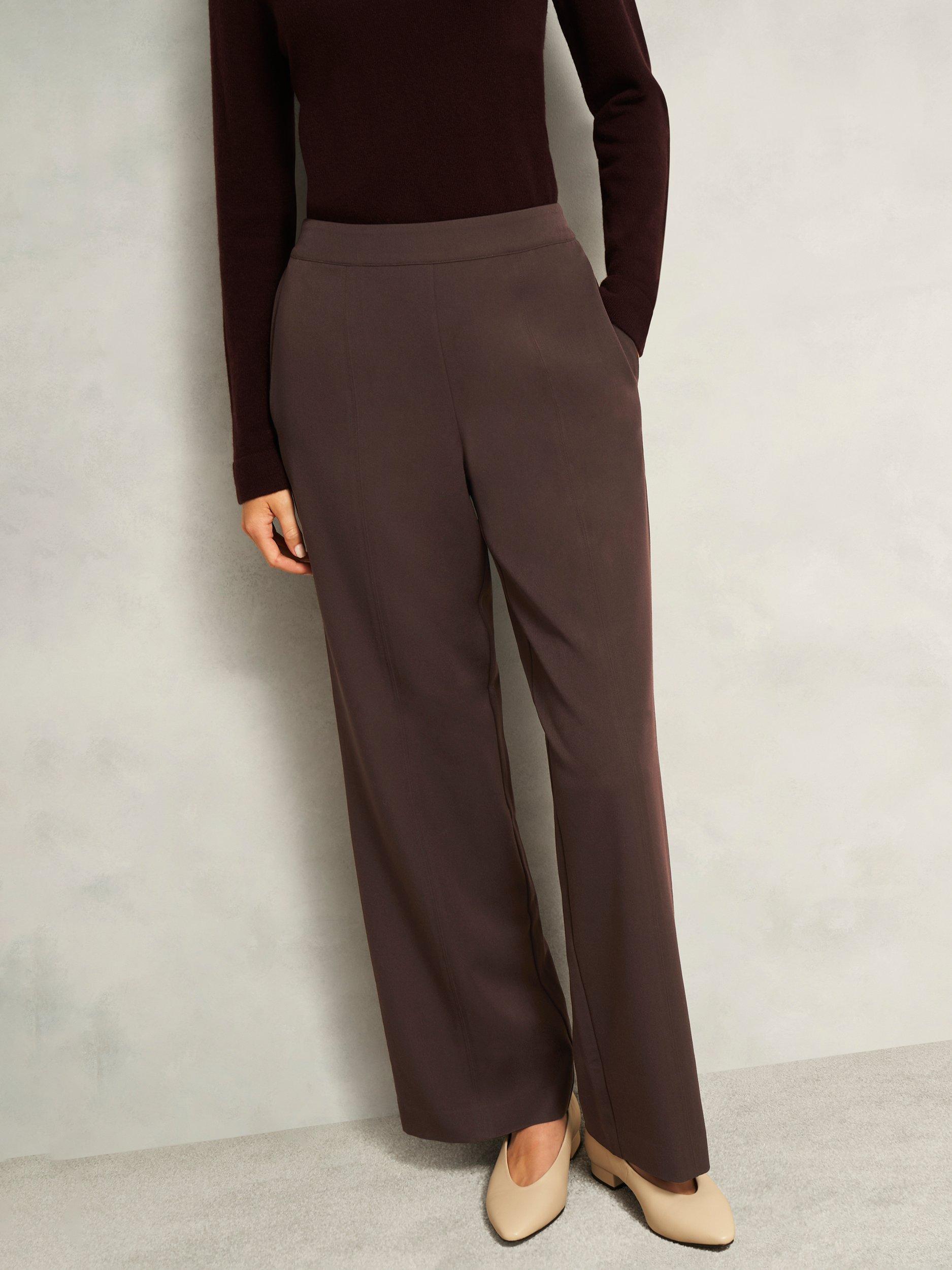 Product image 3 of 5, which shows Hobbs Marina Straight Trousers, Deep Brown, 18
