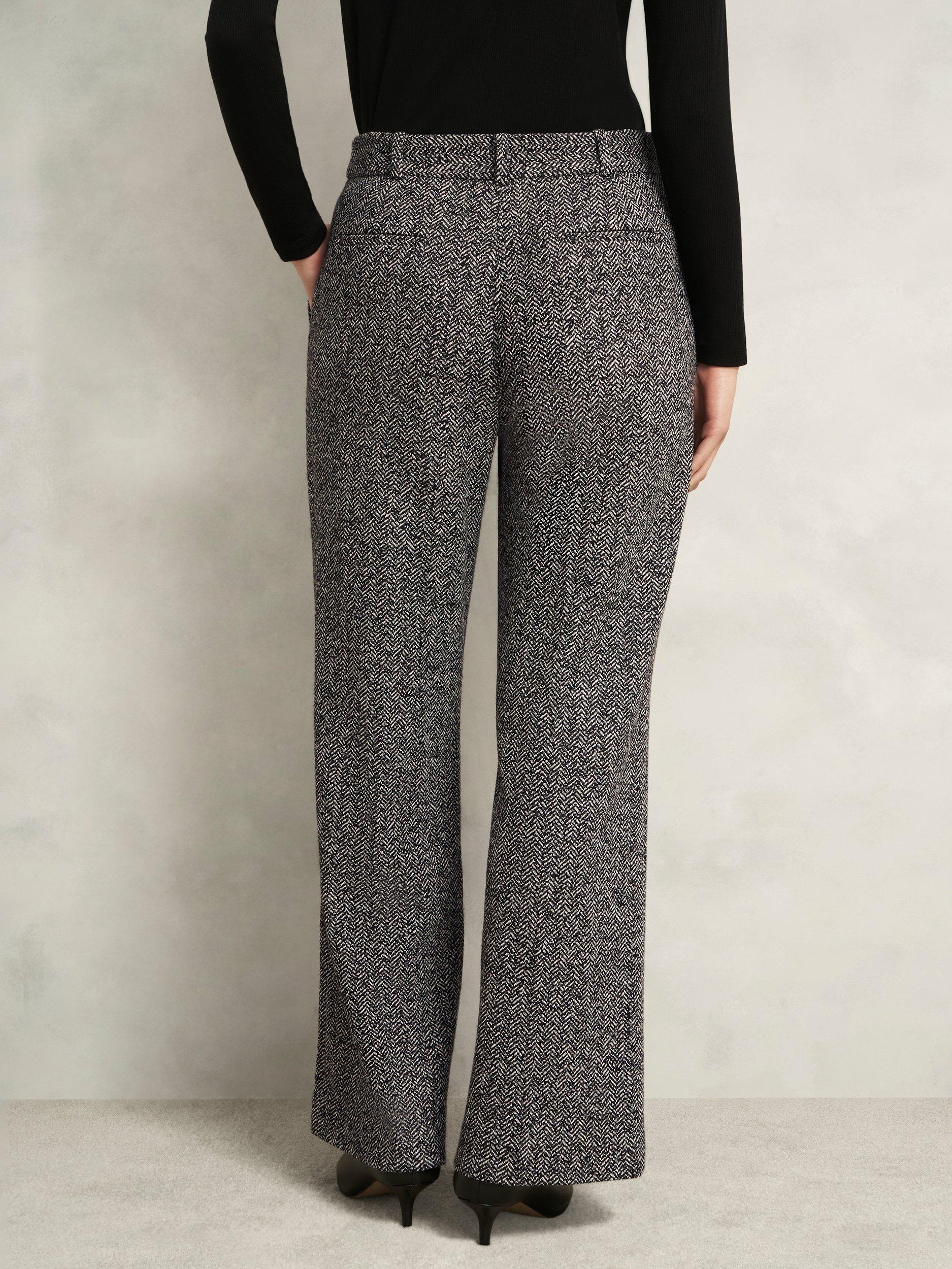 Product image 2 of 6, which shows Hobbs Marlyn Wool Blend Herringbone Straight Trousers, Black/White, 10