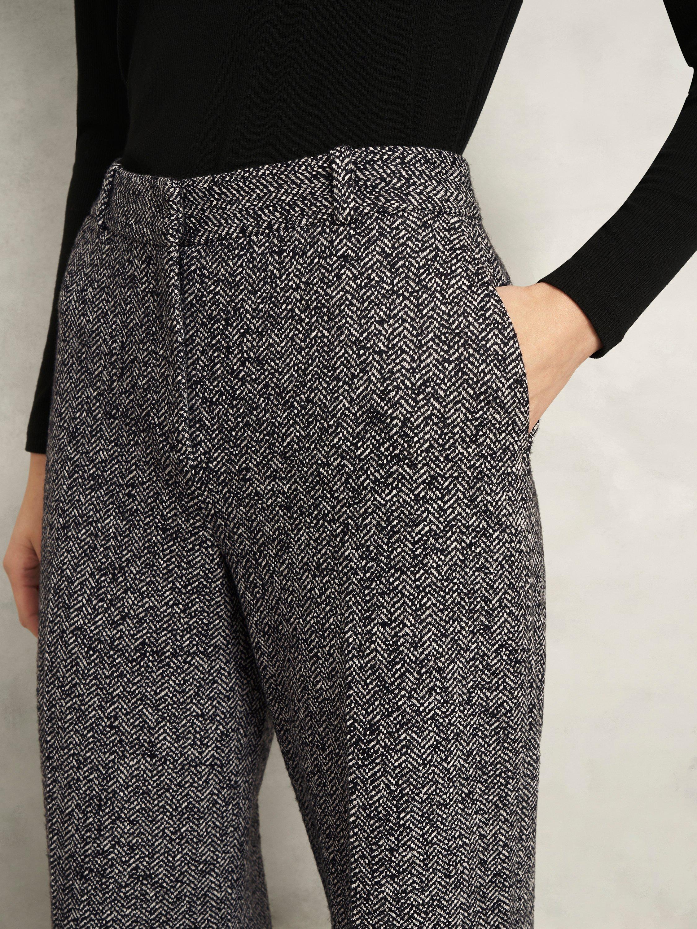 Product image 3 of 6, which shows Hobbs Petite Marlyn Herringbone Wool Blend Trousers, Black/White, 12