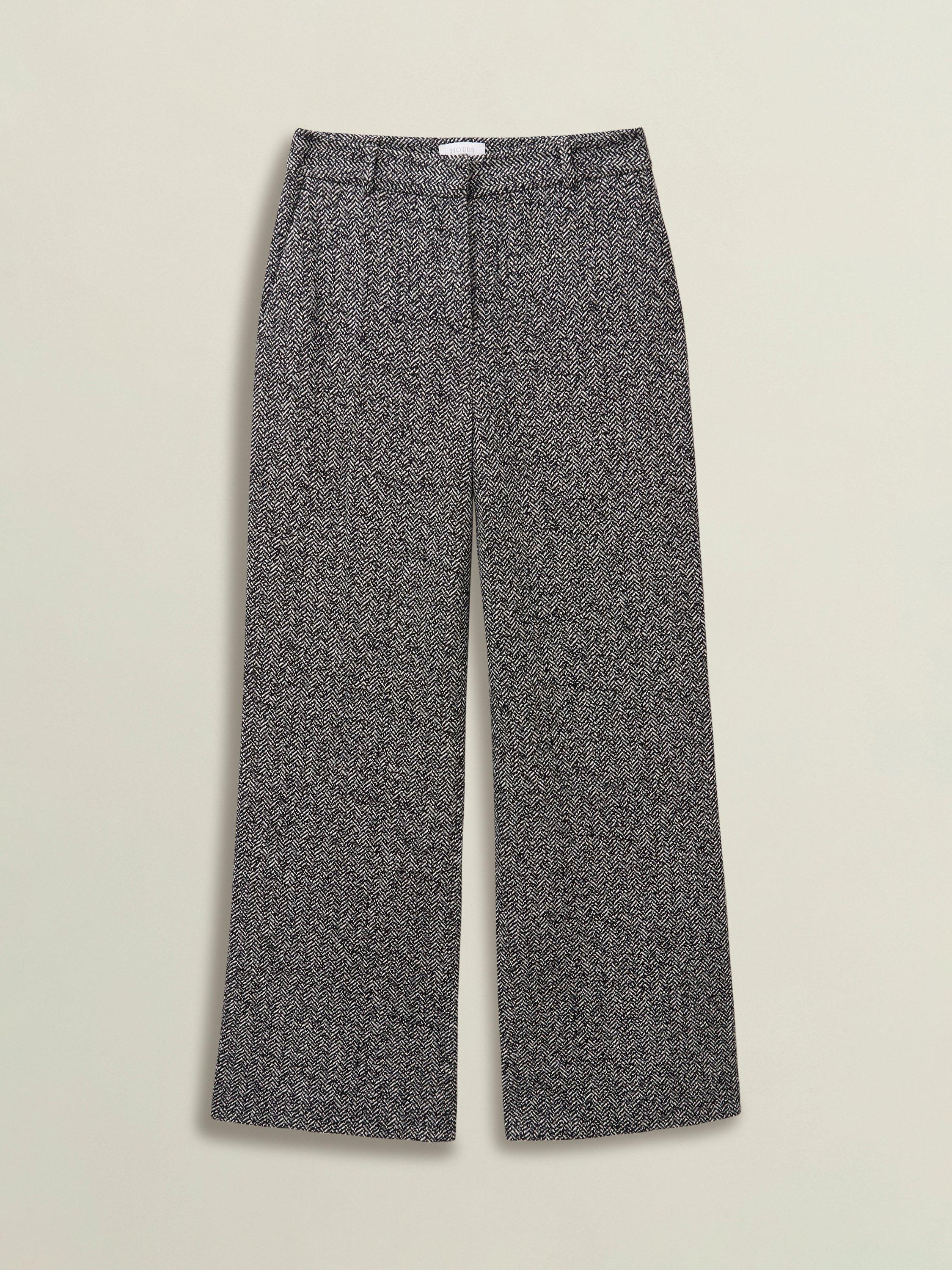 Product image 4 of 6, which shows Hobbs Petite Marlyn Herringbone Wool Blend Trousers, Black/White, 12