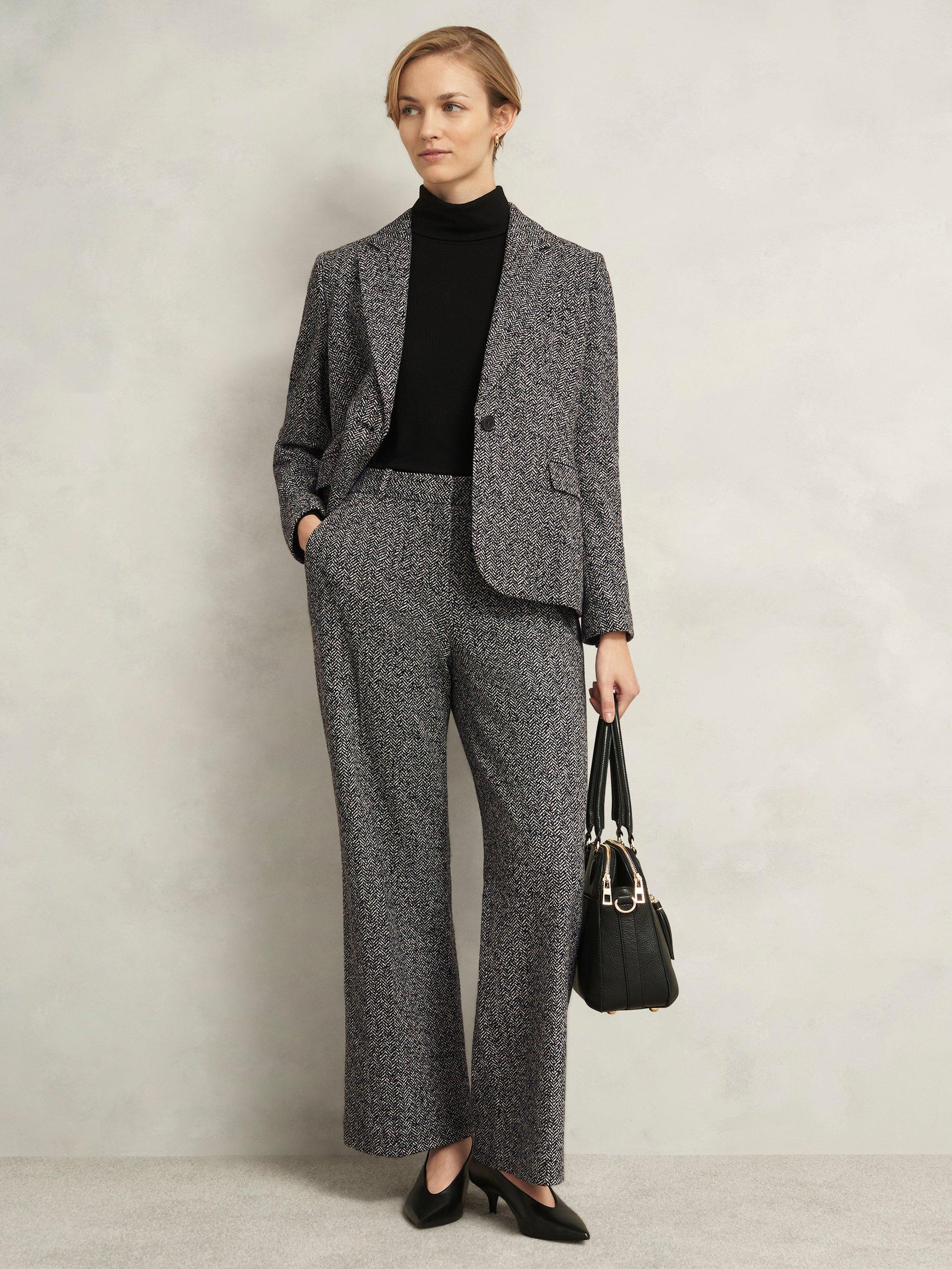 Product image 6 of 6, which shows Hobbs Petite Marlyn Herringbone Wool Blend Trousers, Black/White, 12
