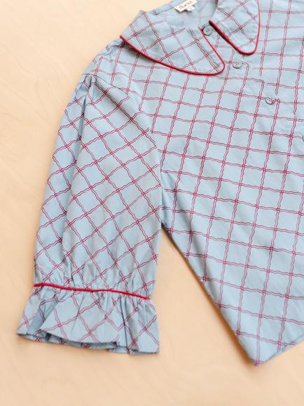 TBCo Lattice Button Through Cropped Pyjama Set, Blue/Red - view 2, Blue/Red