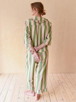 TBCo Stripe Button Through Cropped Pyjama Set, Green/Pink - view 2, Green/Pink