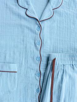 TBCo Gauze Scallop Button Through Cropped Pyjama Set - view 2, Blue