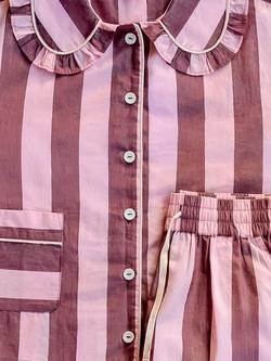 TBCo Stripe Button Through Cropped Pyjama Set, Burgundy/Pink - view 2, Burgundy/Pink