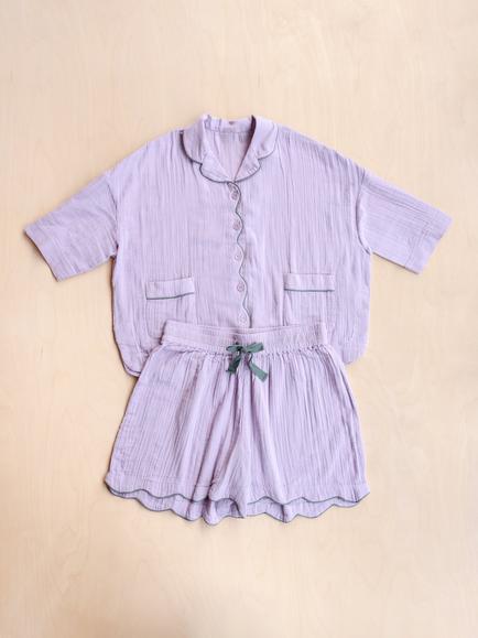 TBCo Gauze Button Down Short Pyjama Set, Lilac - view 2, Lilac