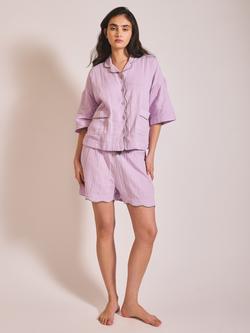 TBCo Gauze Button Down Short Pyjama Set, Lilac, Lilac