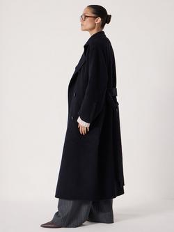 HUSH Double Faced Wool Coat - view 2, Dark Navy