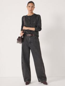 HUSH Metallic Round Neck Cardigan, Silver