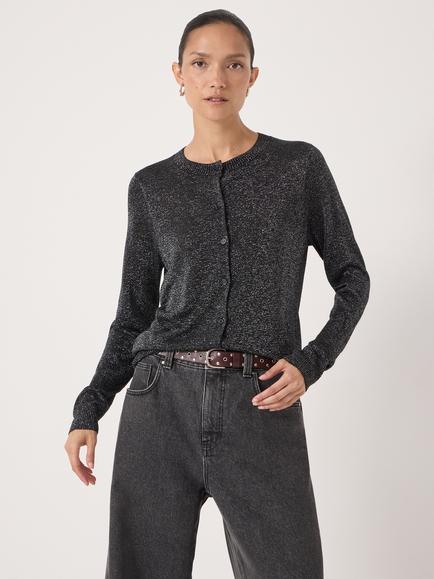 HUSH Metallic Round Neck Cardigan - view 2, Silver