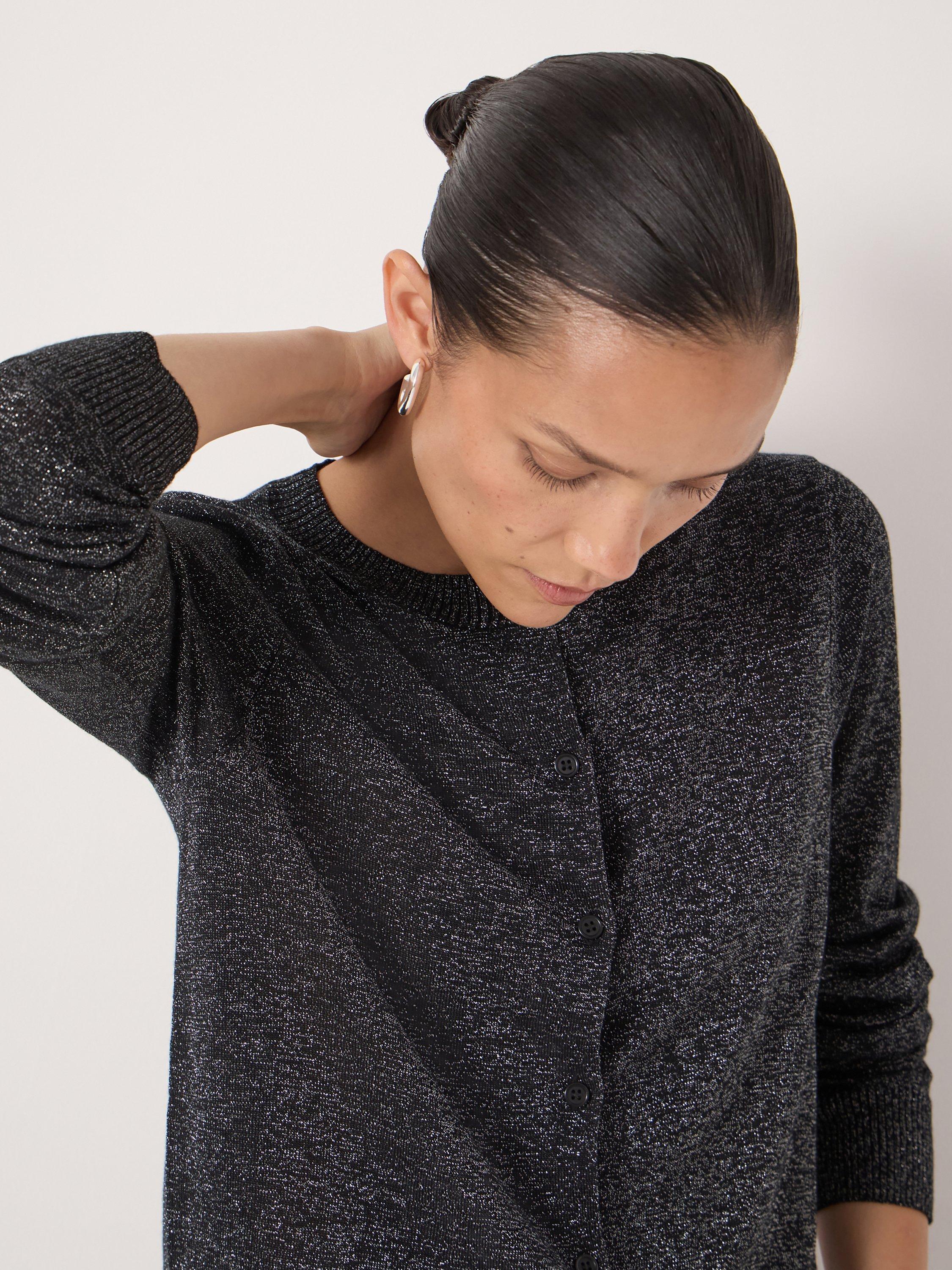 Product image 6 of 6, which shows HUSH Metallic Round Neck Cardigan, Silver, L