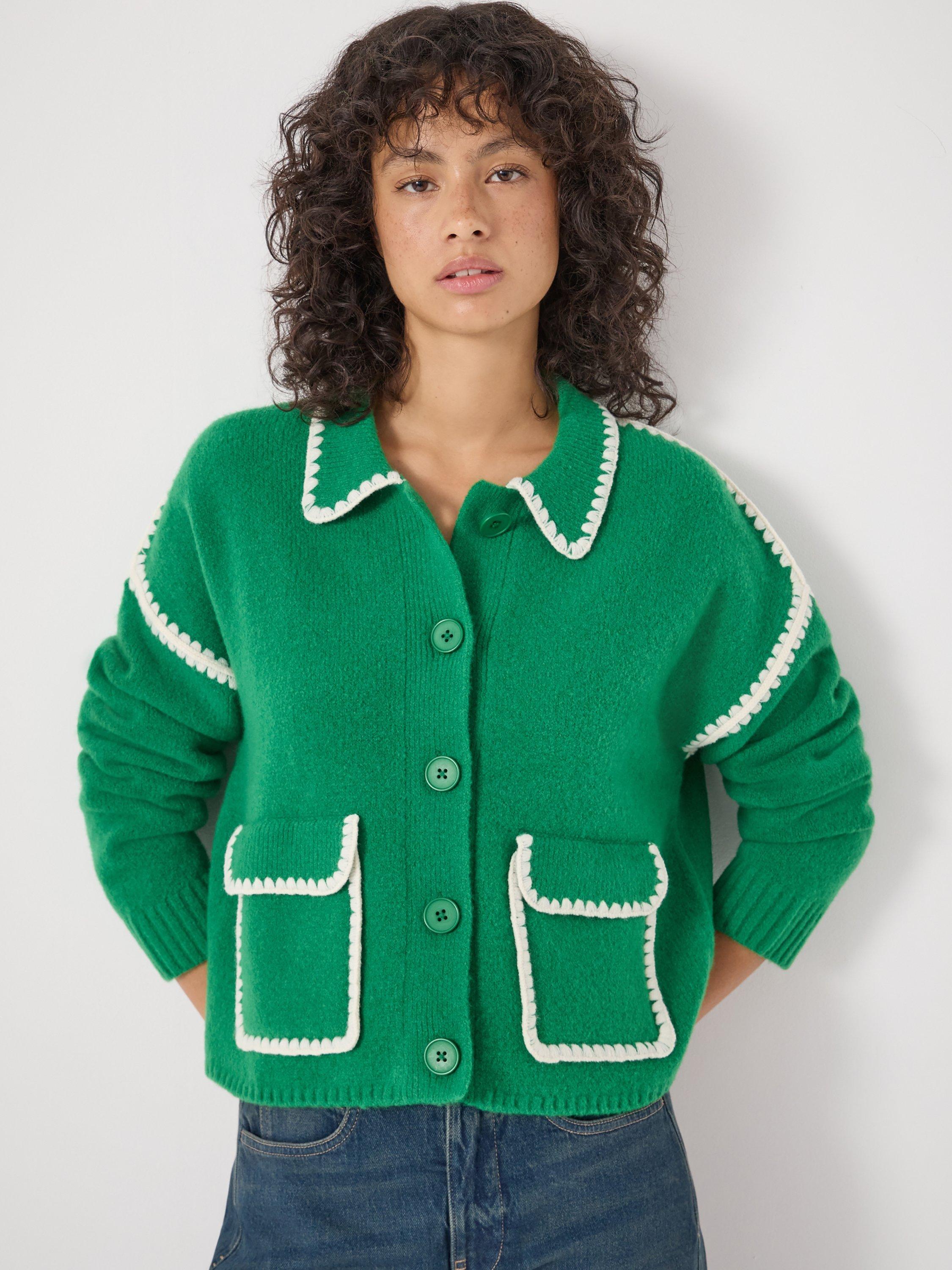 Product image 1 of 5, which shows HUSH Whipstitch Wool Blend Jacket, Bright Green, S-M