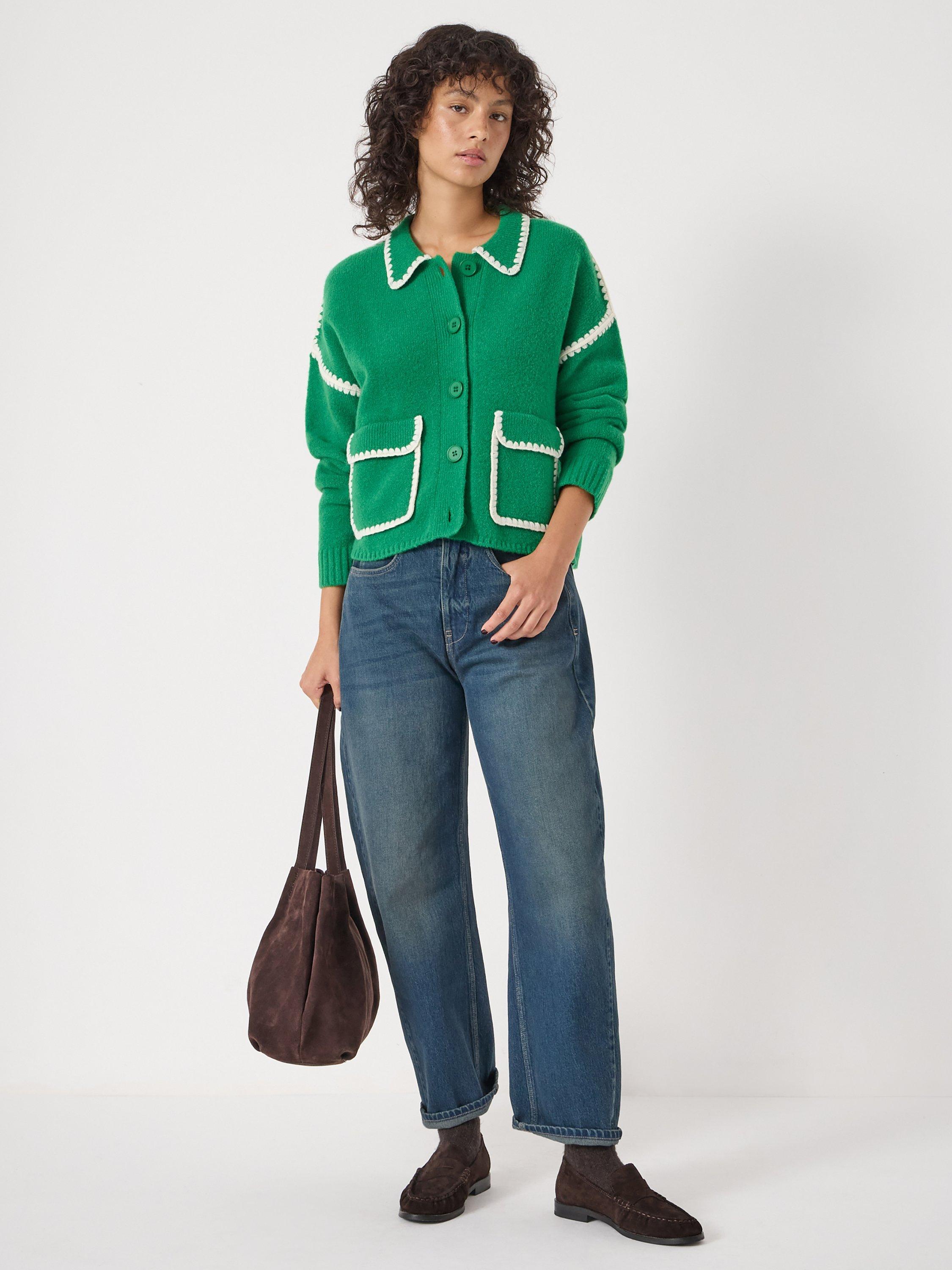 Product image 2 of 5, which shows HUSH Whipstitch Wool Blend Jacket, Bright Green, S-M