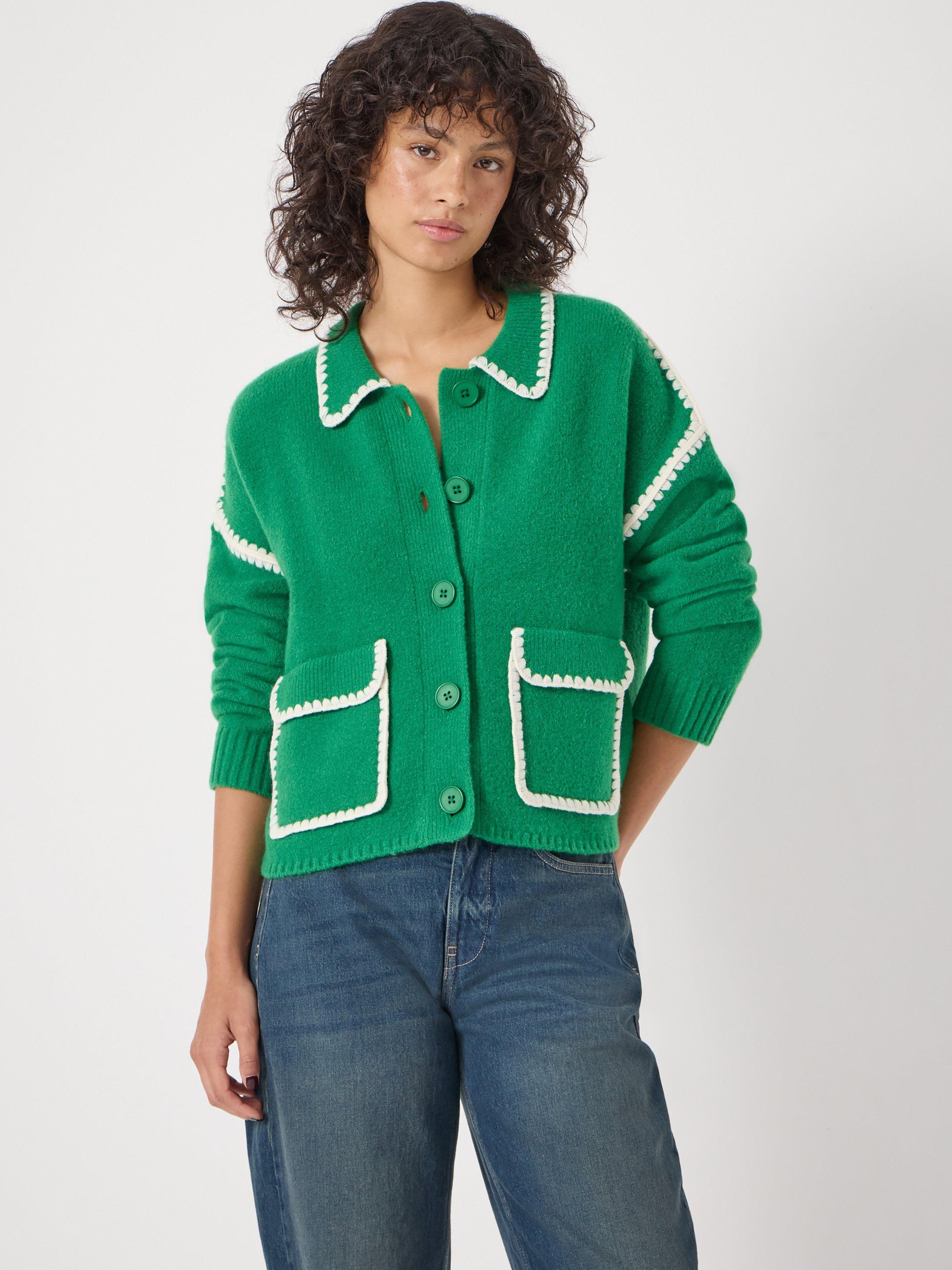 Product image 3 of 5, which shows HUSH Whipstitch Wool Blend Jacket, Bright Green, S-M