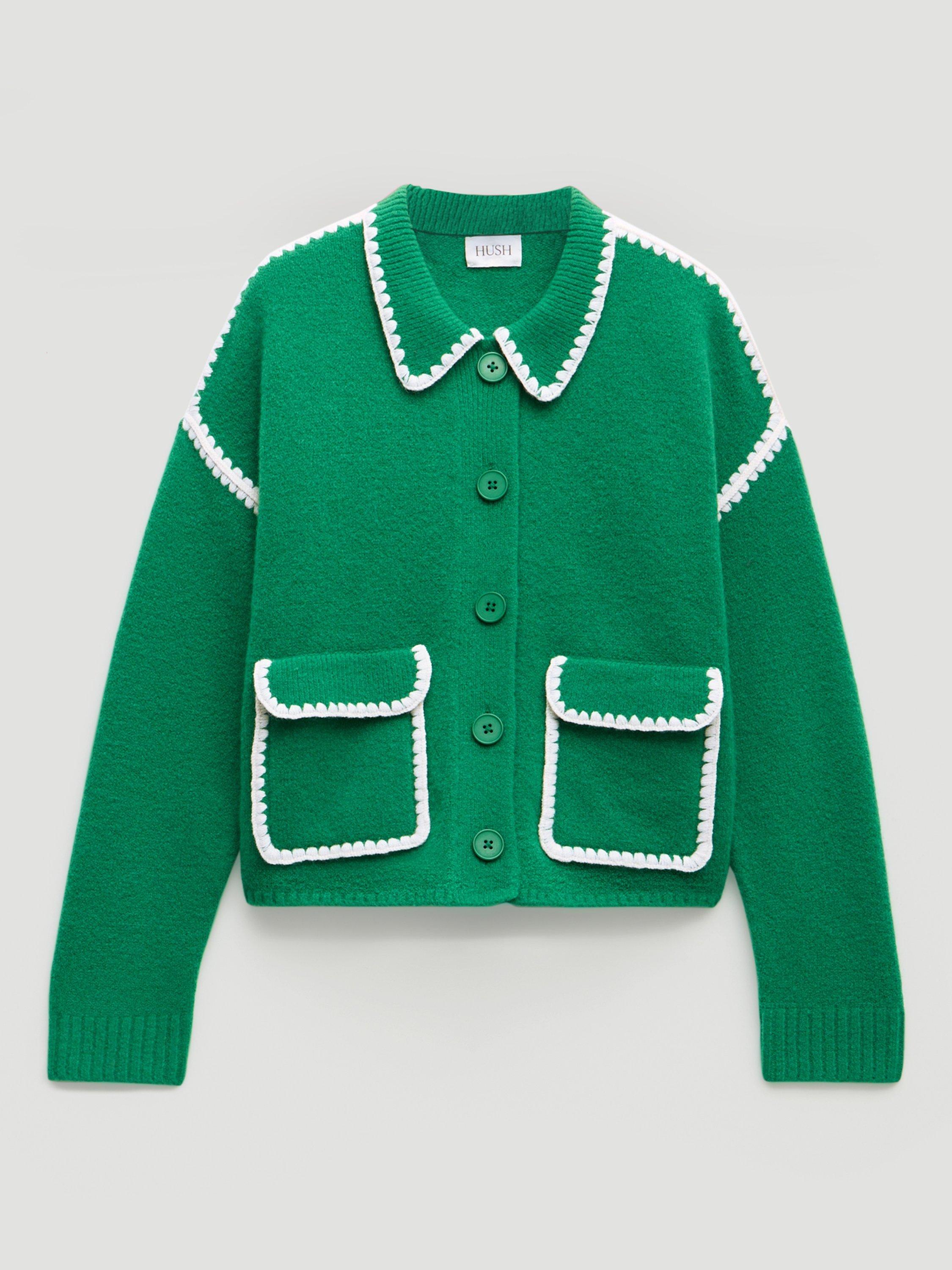 Product image 4 of 5, which shows HUSH Whipstitch Wool Blend Jacket, Bright Green, S-M