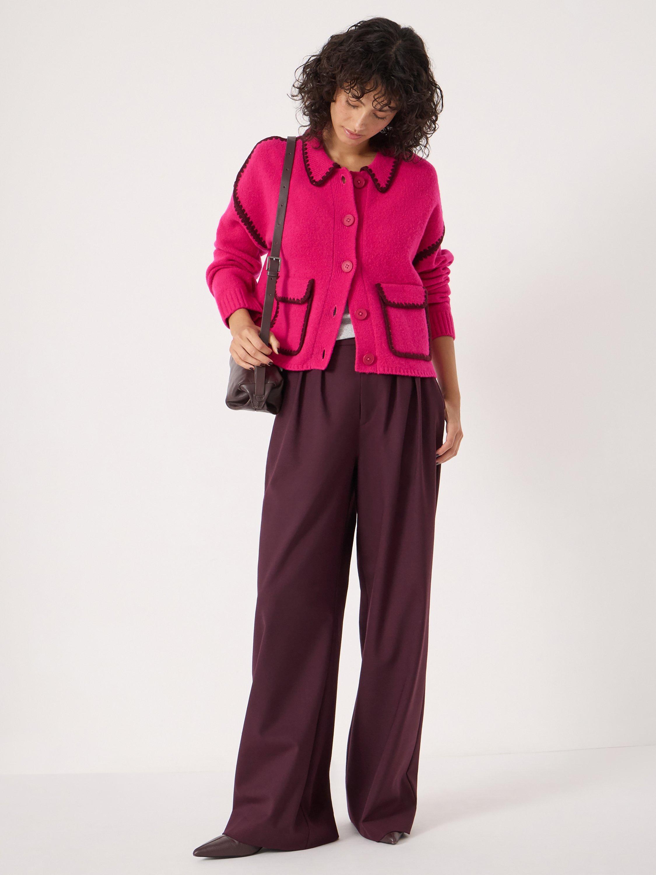 Product image 3 of 6, which shows HUSH Whipstitch Wool Blend Jacket, Magenta Pink, M/L