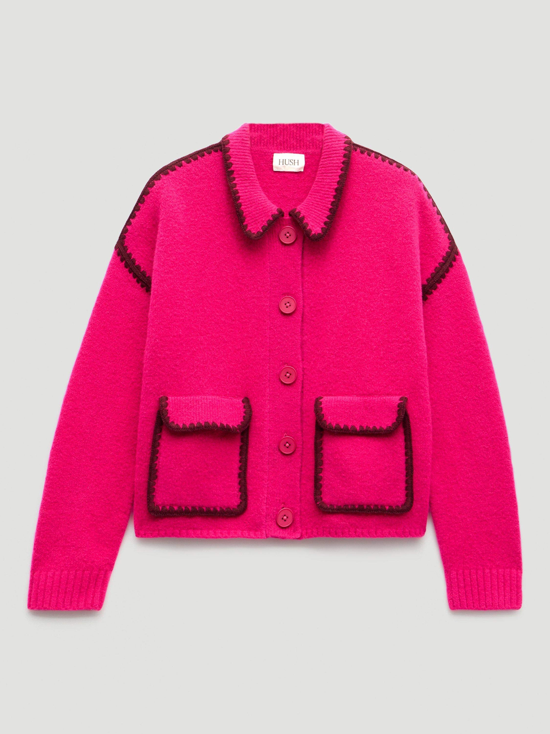 Product image 4 of 6, which shows HUSH Whipstitch Wool Blend Jacket, Magenta Pink, M/L