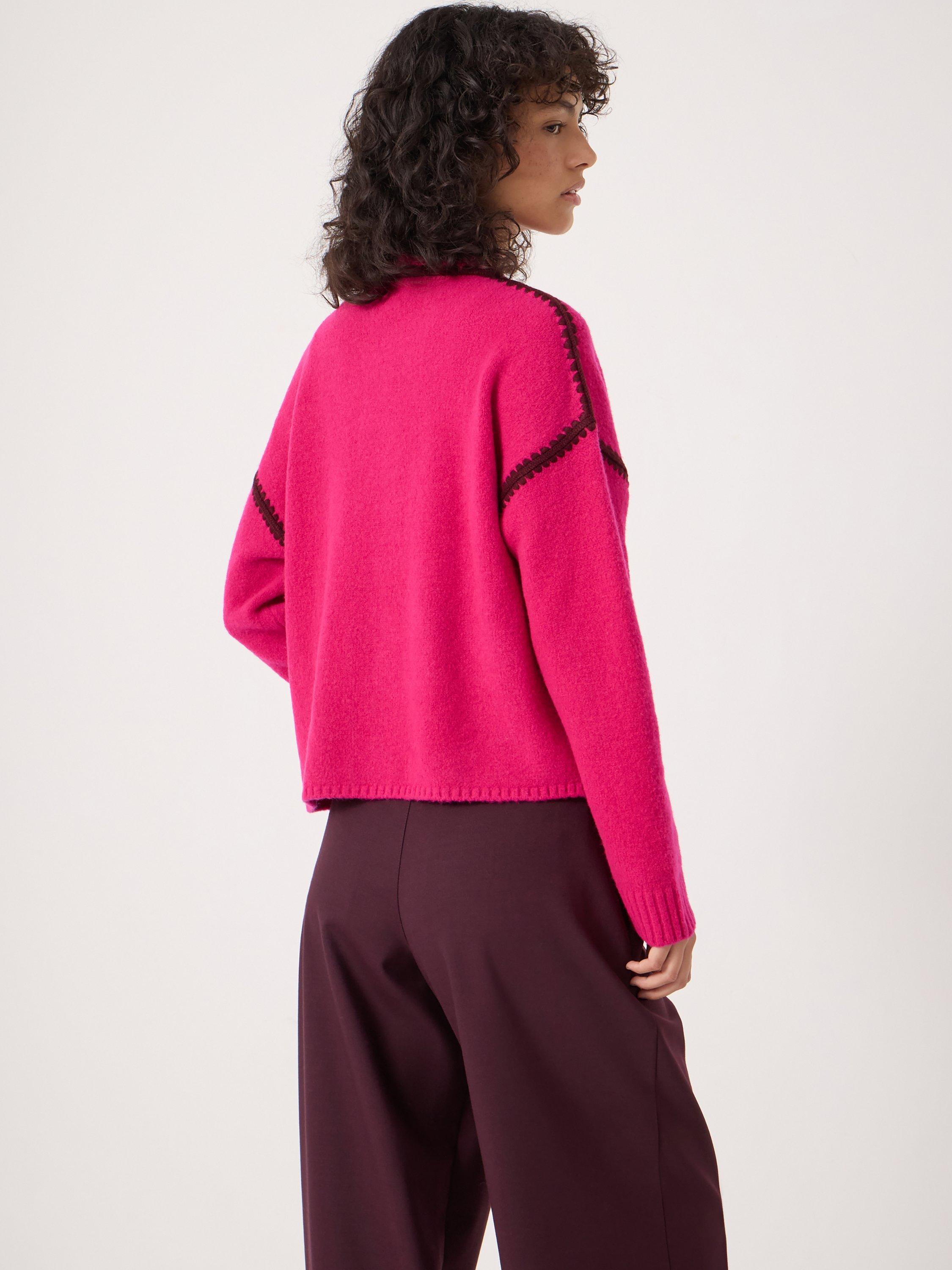 Product image 5 of 6, which shows HUSH Whipstitch Wool Blend Jacket, Magenta Pink, M/L