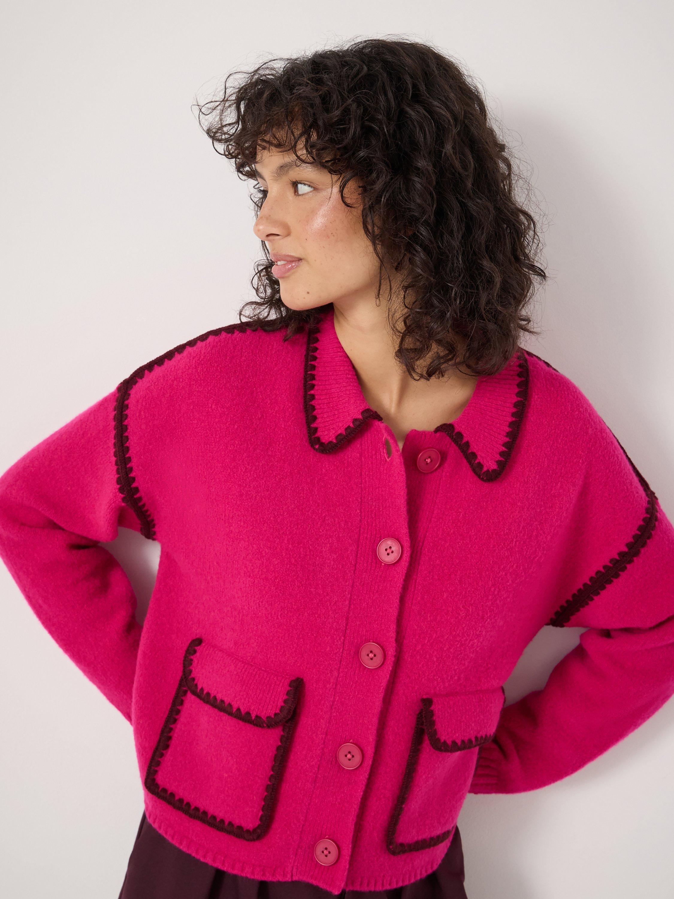 Product image 6 of 6, which shows HUSH Whipstitch Wool Blend Jacket, Magenta Pink, M/L