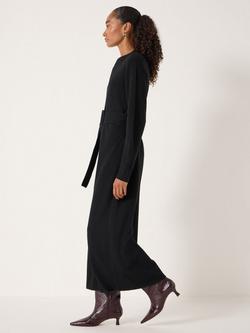 HUSH Wool Long Sleeve Round Neck Buckle Midi Dress - view 2, Black