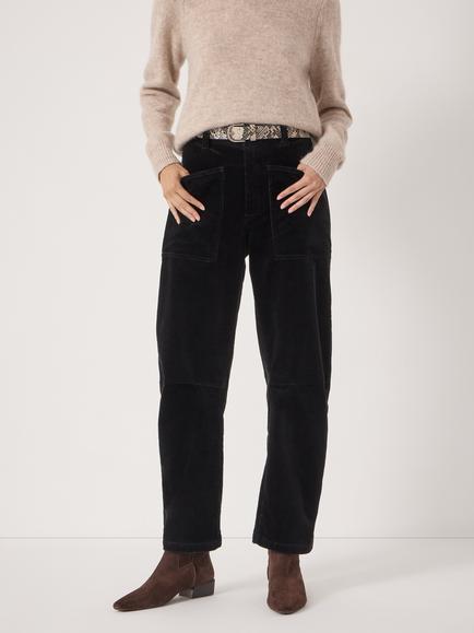 HUSH Corduroy Cordi Barrel Leg Trousers, Black