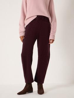 HUSH Corduroy Cordi Barrel Leg Trousers, Burgundy Purple