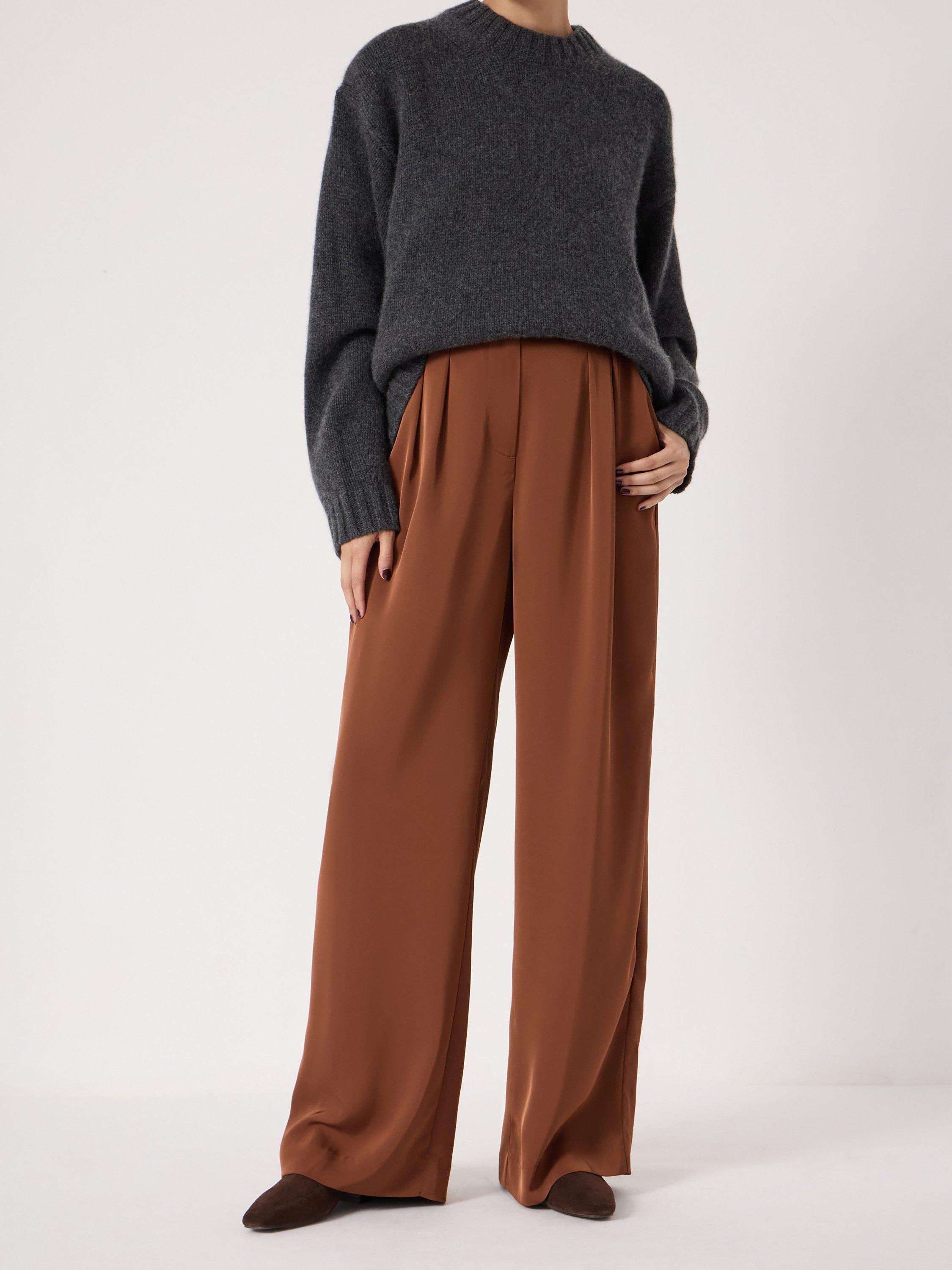 Product image 3 of 6, which shows HUSH Lya Twill Wide Leg Trousers, Toffee Brown, 10R