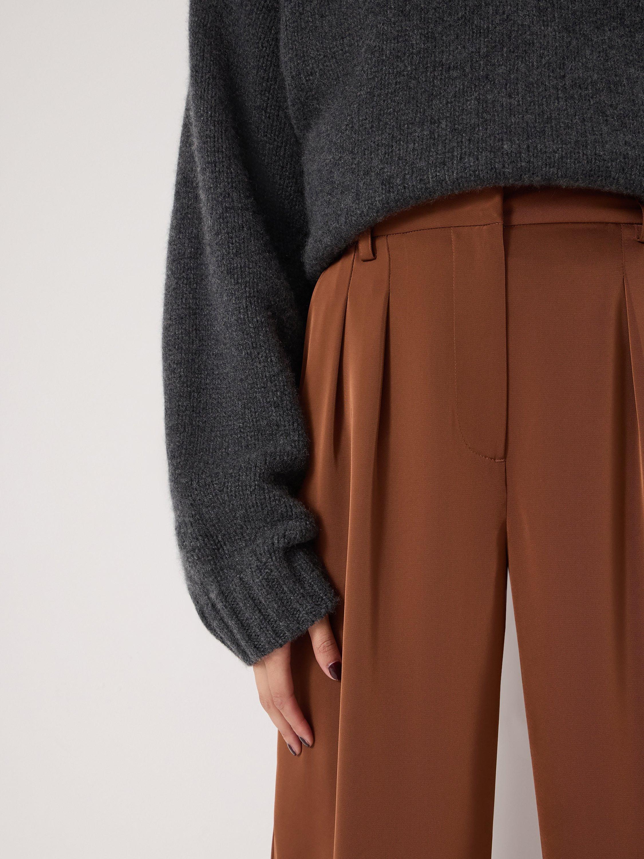 Product image 5 of 6, which shows HUSH Lya Twill Wide Leg Trousers, Toffee Brown, 10R