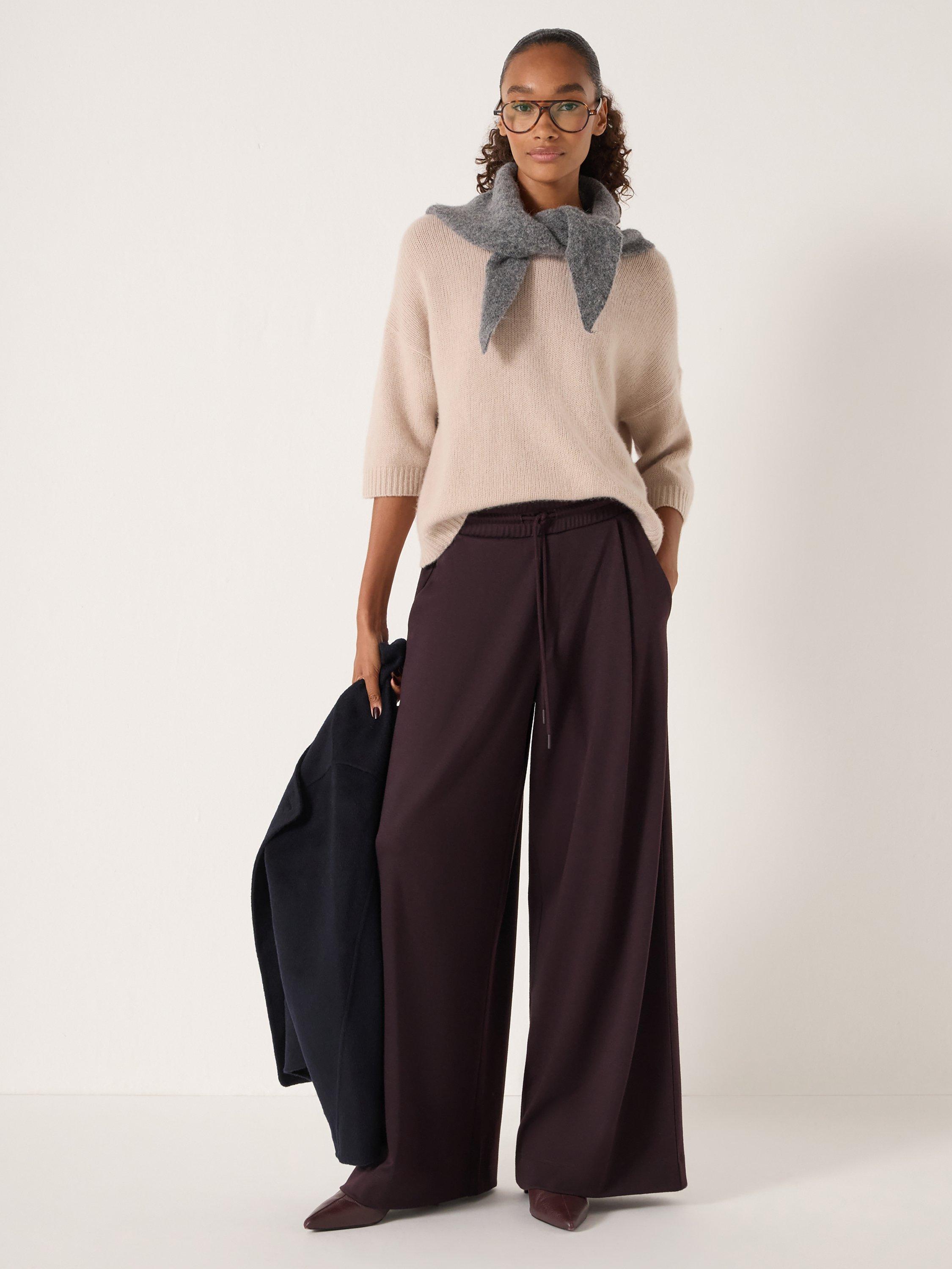 Product image 2 of 5, which shows HUSH Taylor Wide Leg Trousers, Dark Plum Purple, L-XL