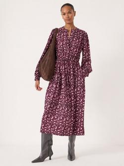 HUSH Airflow Floral Long Sleeve Tiered Smock Midi Dress, Ditsy Floral Purple