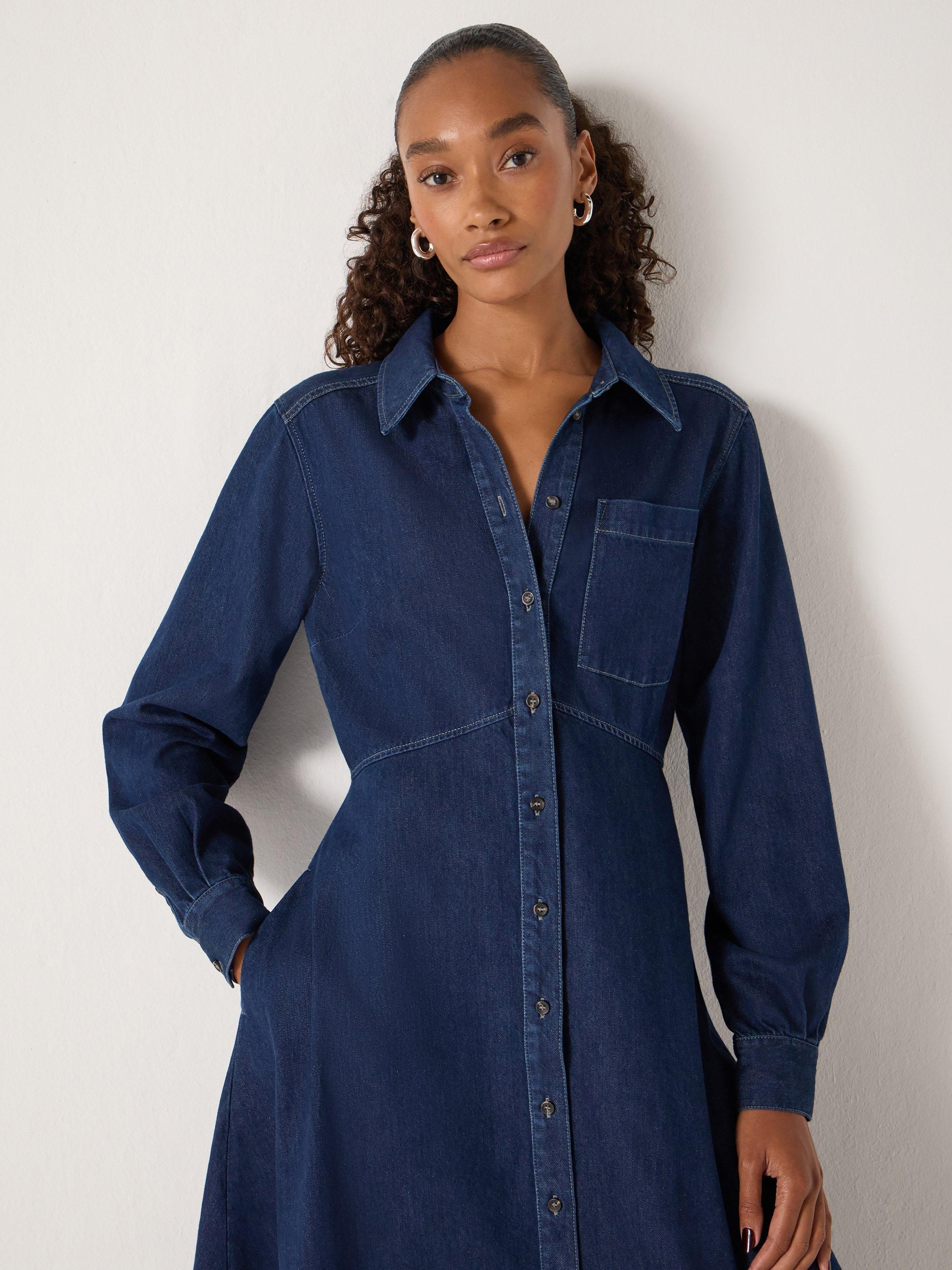 HUSH Long Sleeve Denim Shirt Dress, Rinse Wash