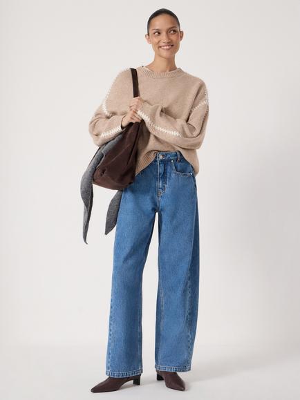HUSH Saskia Cotton Barrel Jeans, Mid Blue