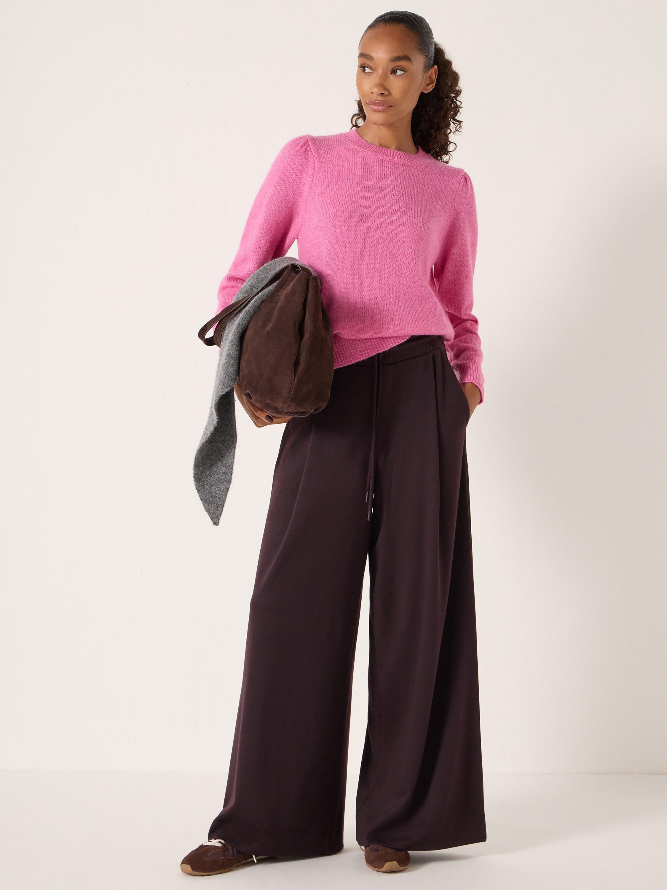 Product image 2 of 6, which shows HUSH Gathered Shoulder Wool Blend Jumper, Bright Pink, M-L