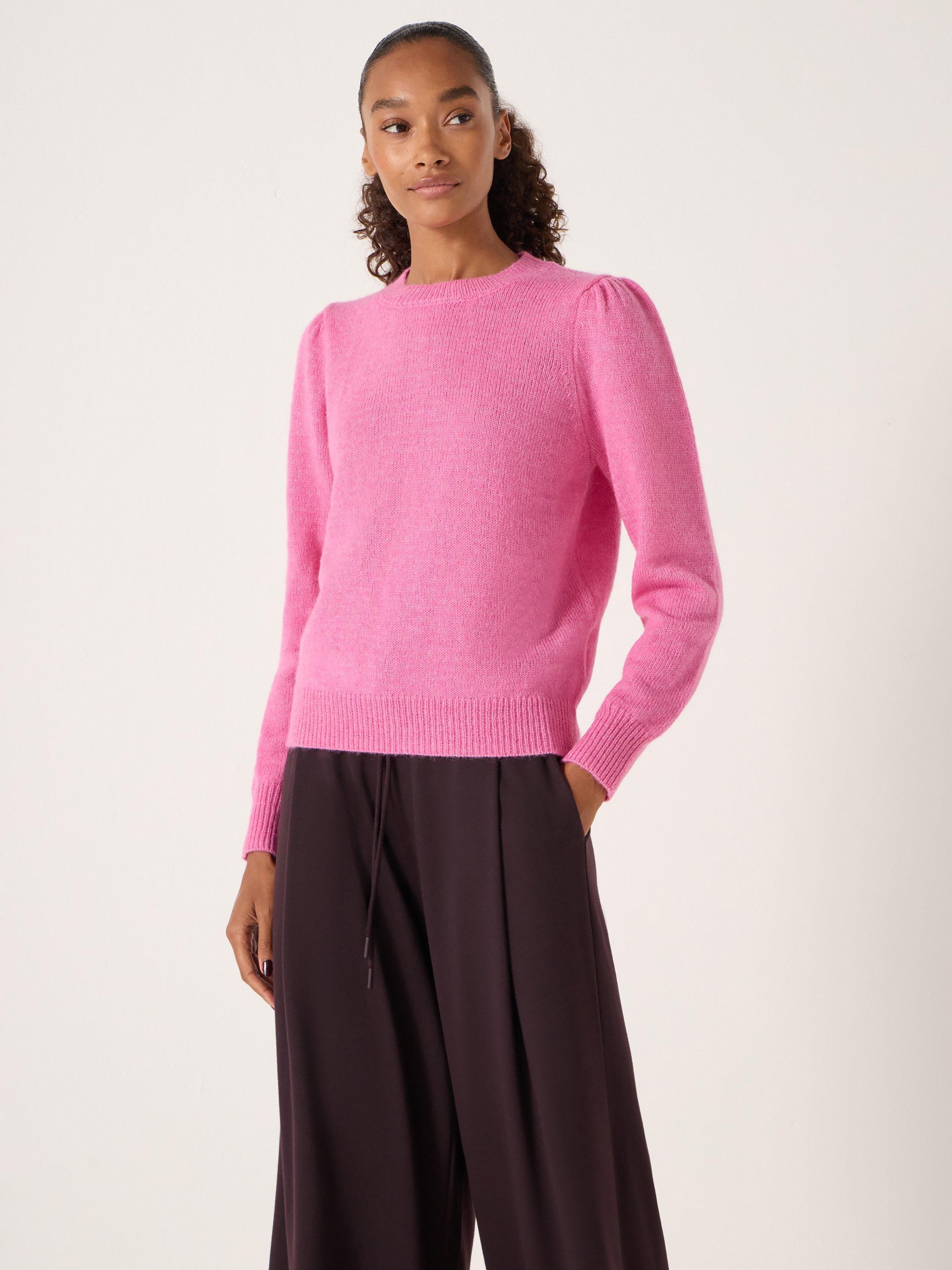 Product image 3 of 6, which shows HUSH Gathered Shoulder Wool Blend Jumper, Bright Pink, M-L