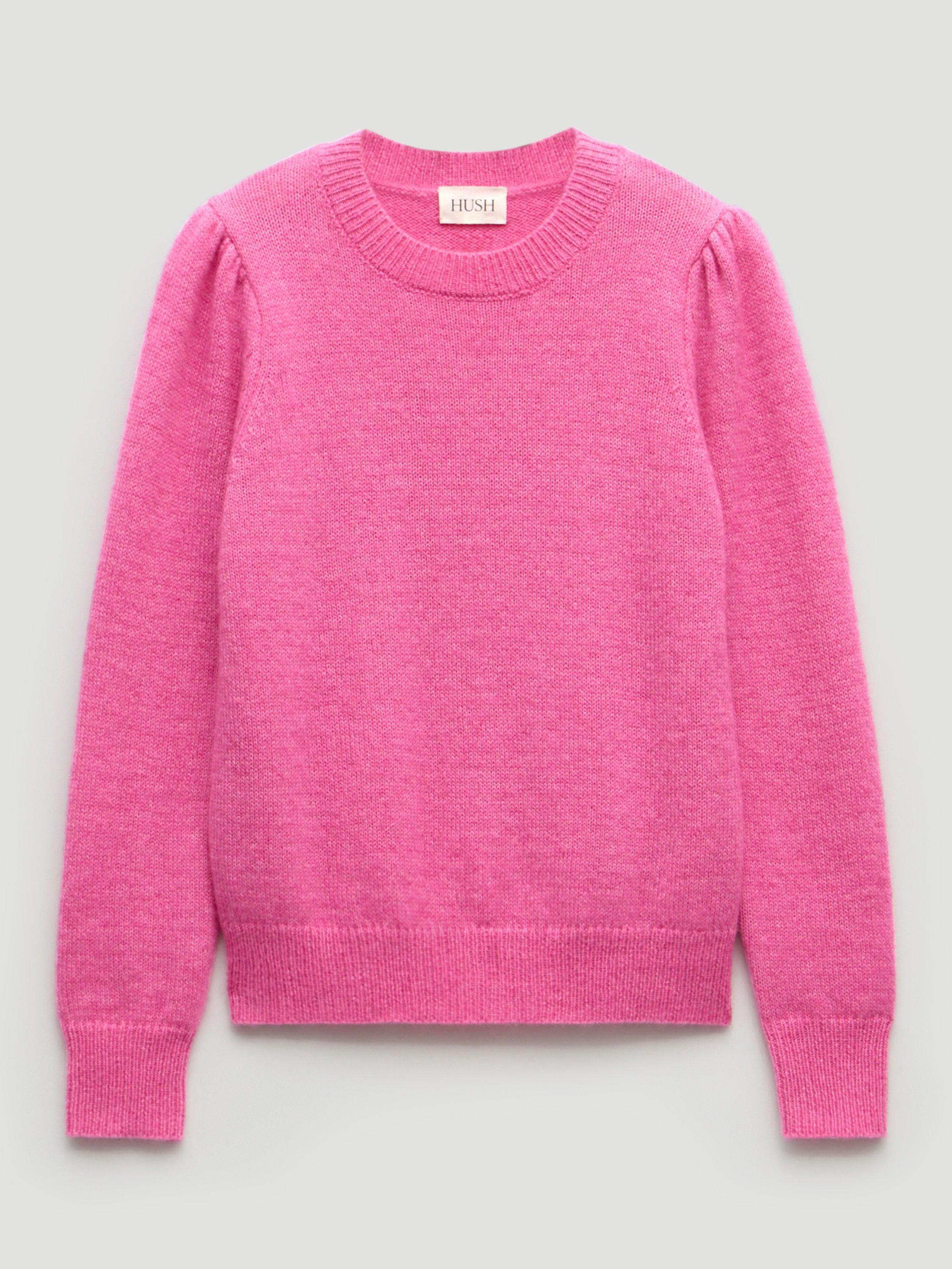 Product image 4 of 6, which shows HUSH Gathered Shoulder Wool Blend Jumper, Bright Pink, M-L