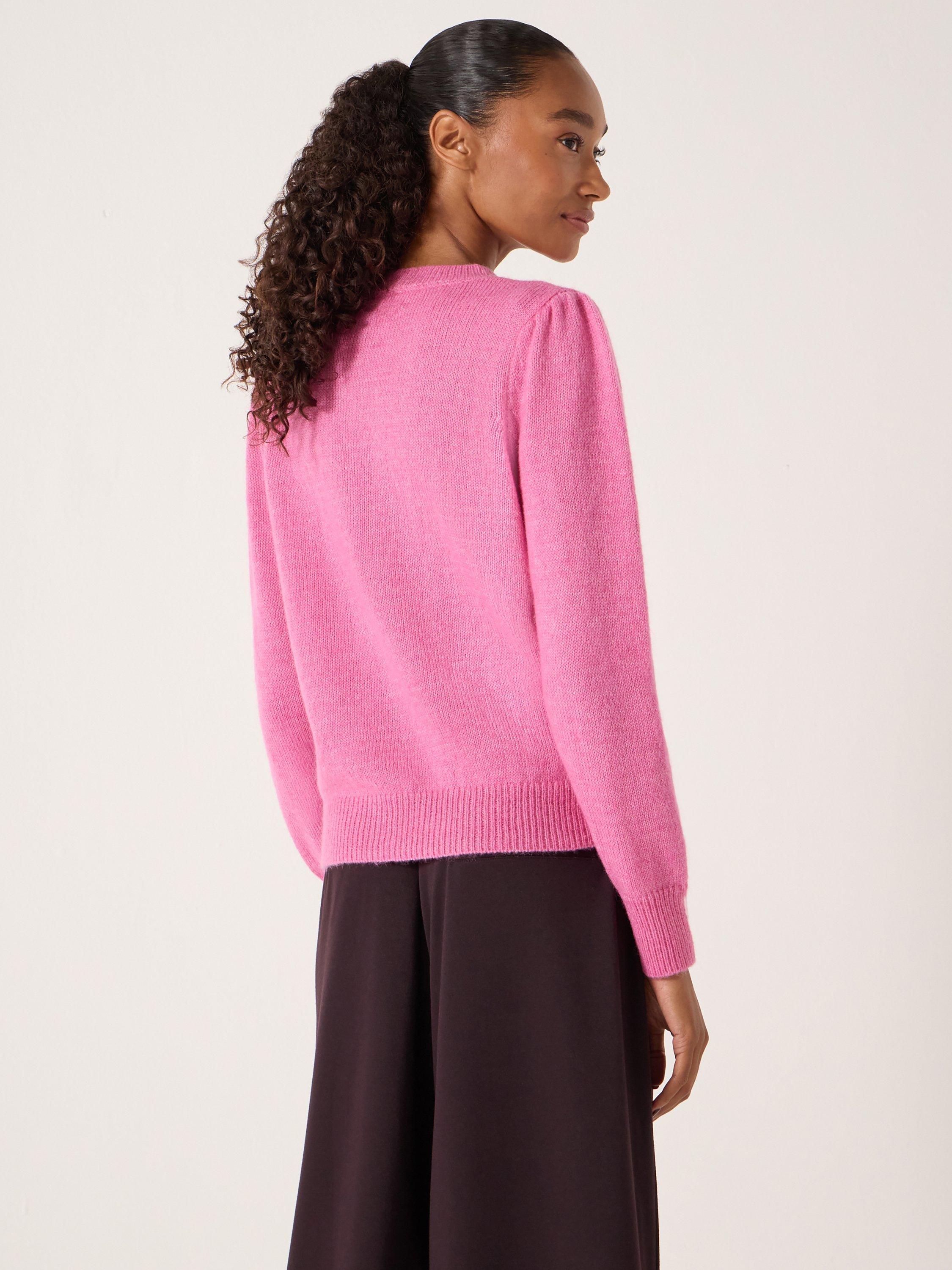 Product image 5 of 6, which shows HUSH Gathered Shoulder Wool Blend Jumper, Bright Pink, M-L
