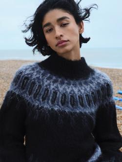 HUSH Fair Isle Yoke Brushed Jumper, Black Mix - view 2, Black Mix