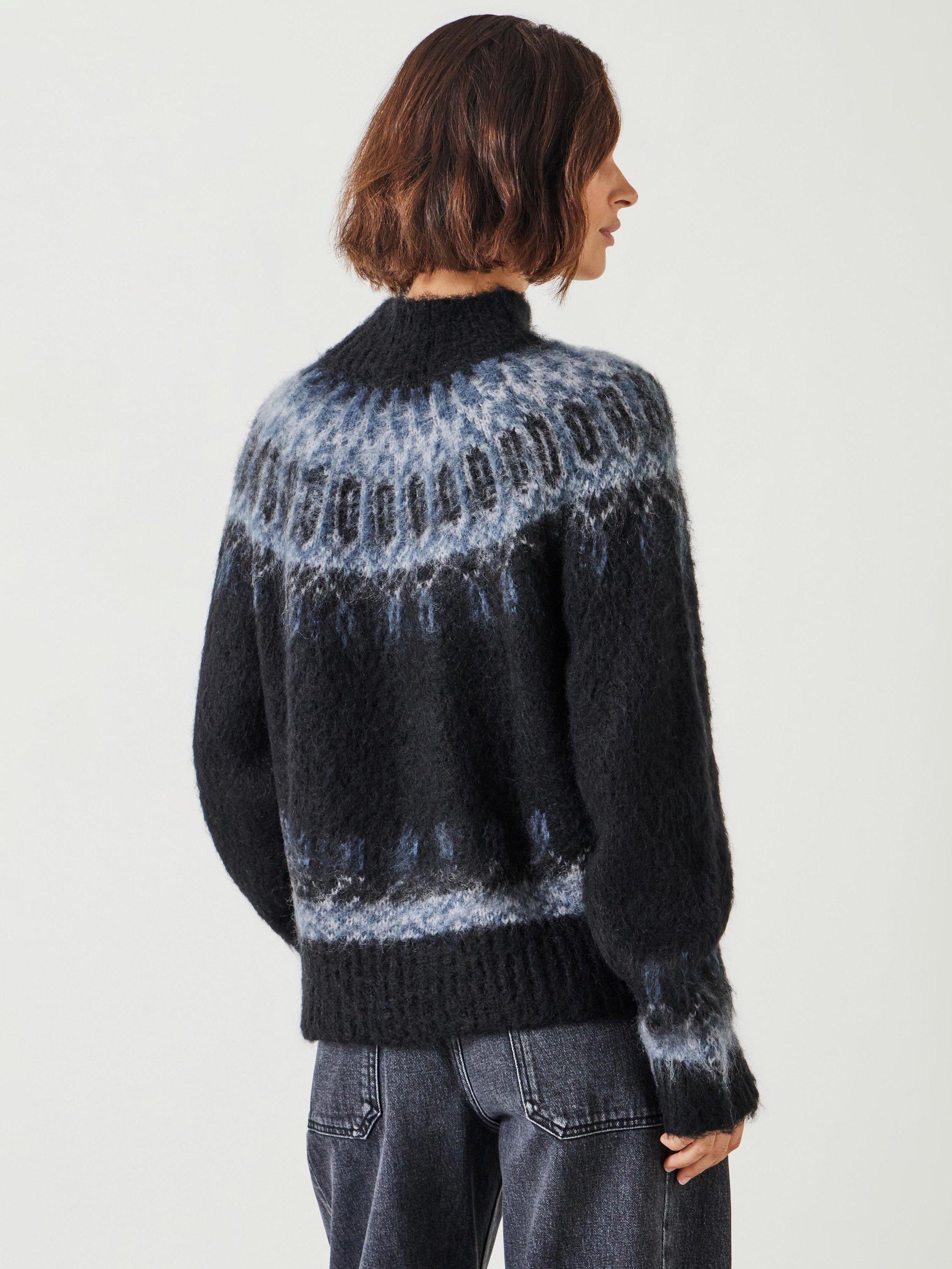 Product image 5 of 6, which shows HUSH Fair Isle Yoke Brushed Jumper, Black Mix, L