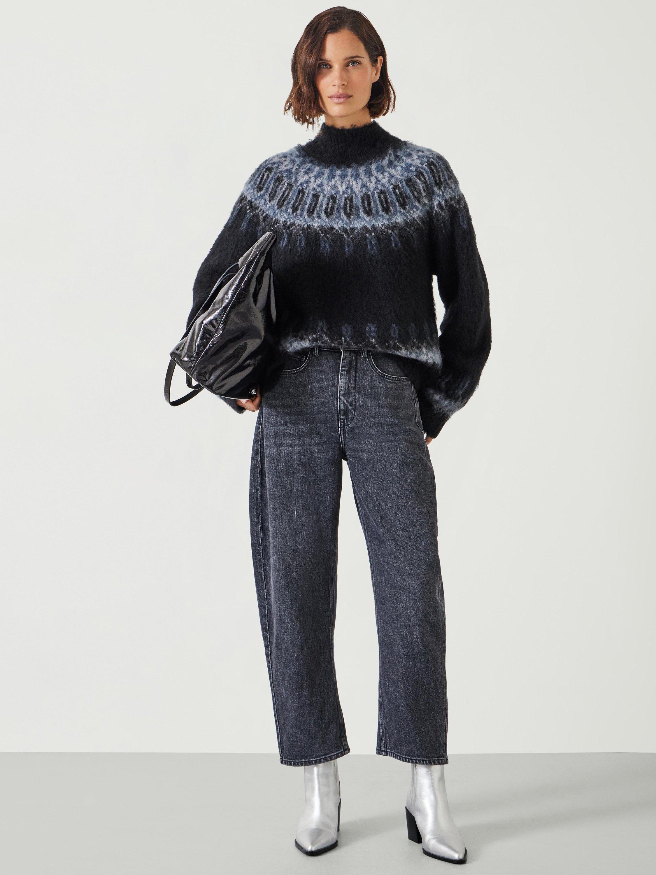 Product image 6 of 6, which shows HUSH Fair Isle Yoke Brushed Jumper, Black Mix, L