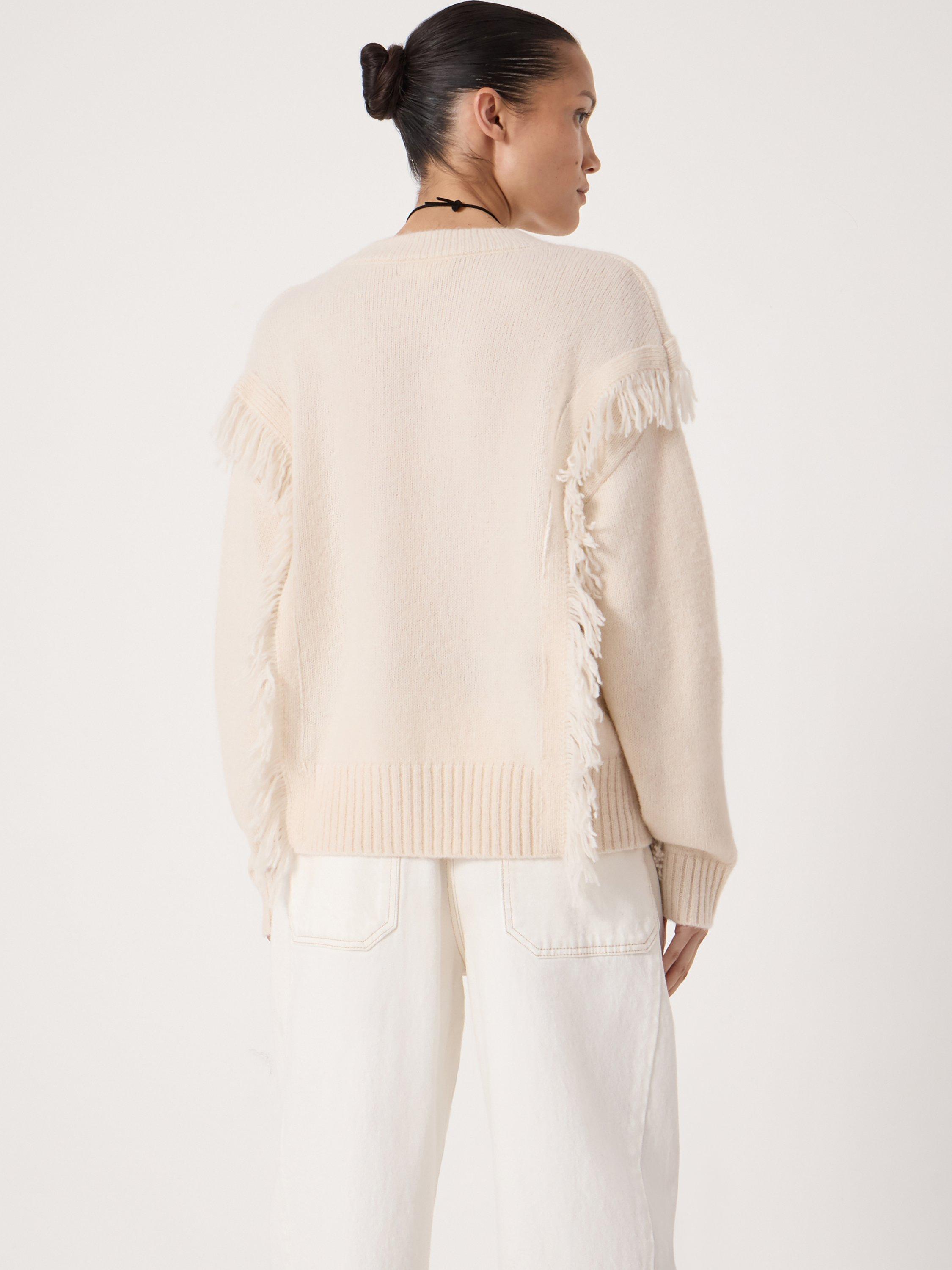 Product image 3 of 4, which shows HUSH Wool Blend Fringe Crew Neck Jumper, Off White, M-L