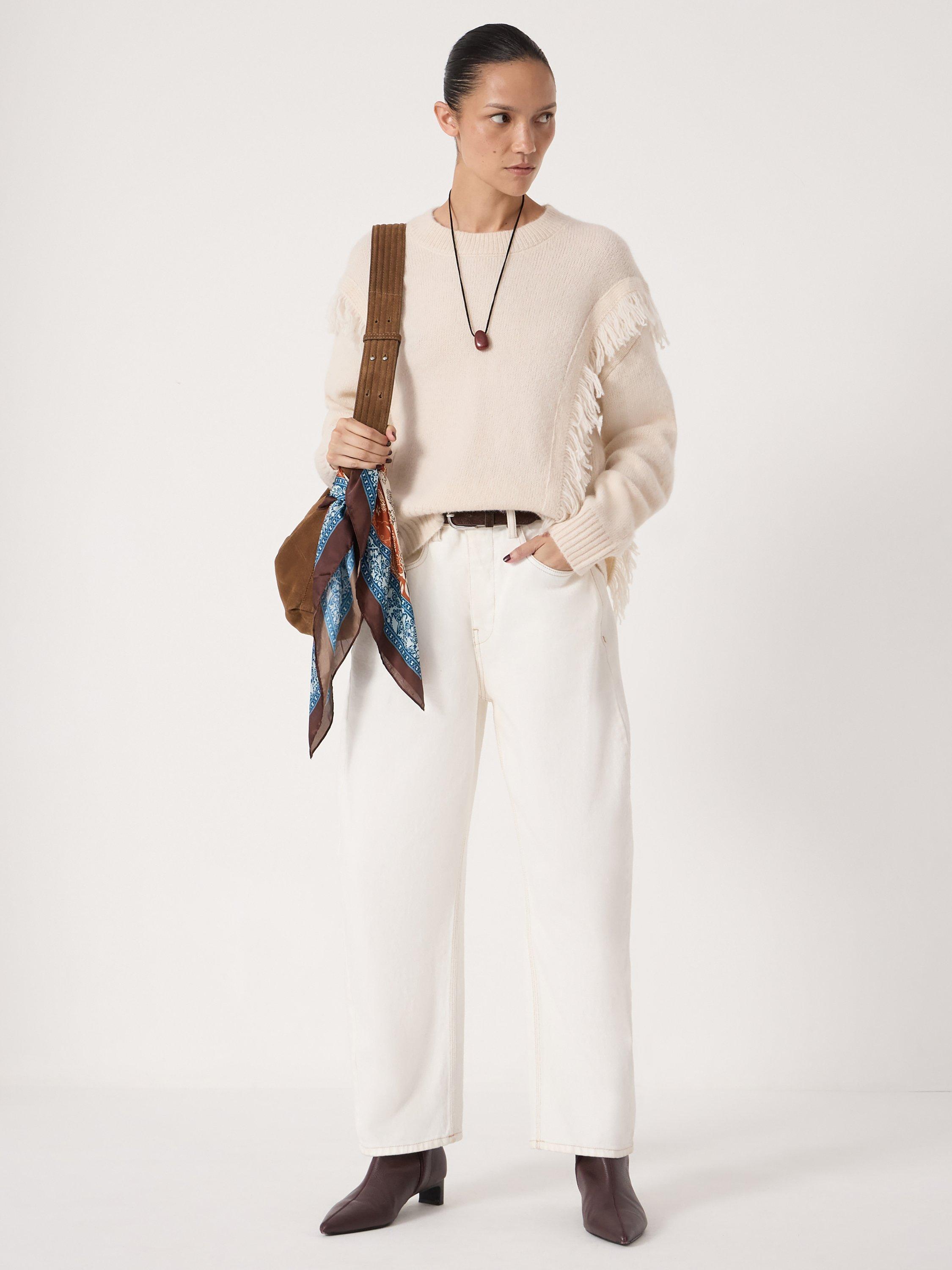 Product image 4 of 4, which shows HUSH Wool Blend Fringe Crew Neck Jumper, Off White, M-L