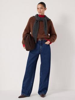 HUSH Wool Blend Fluffy Crew Neck Jumper - view 2, Toffee Brown