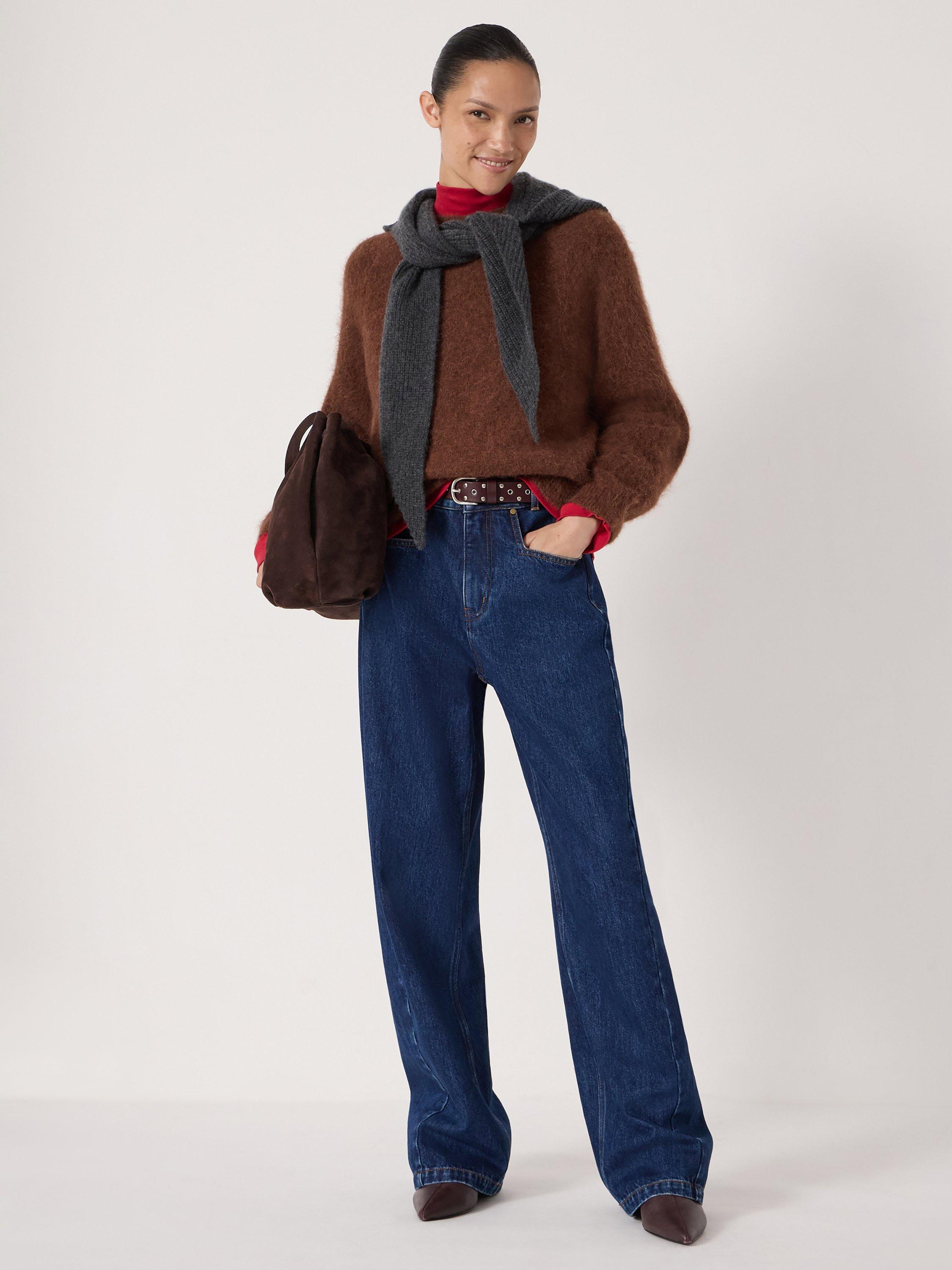 Product image 3 of 5, which shows HUSH Wool Blend Fluffy Crew Neck Jumper, Toffee Brown, L-XL