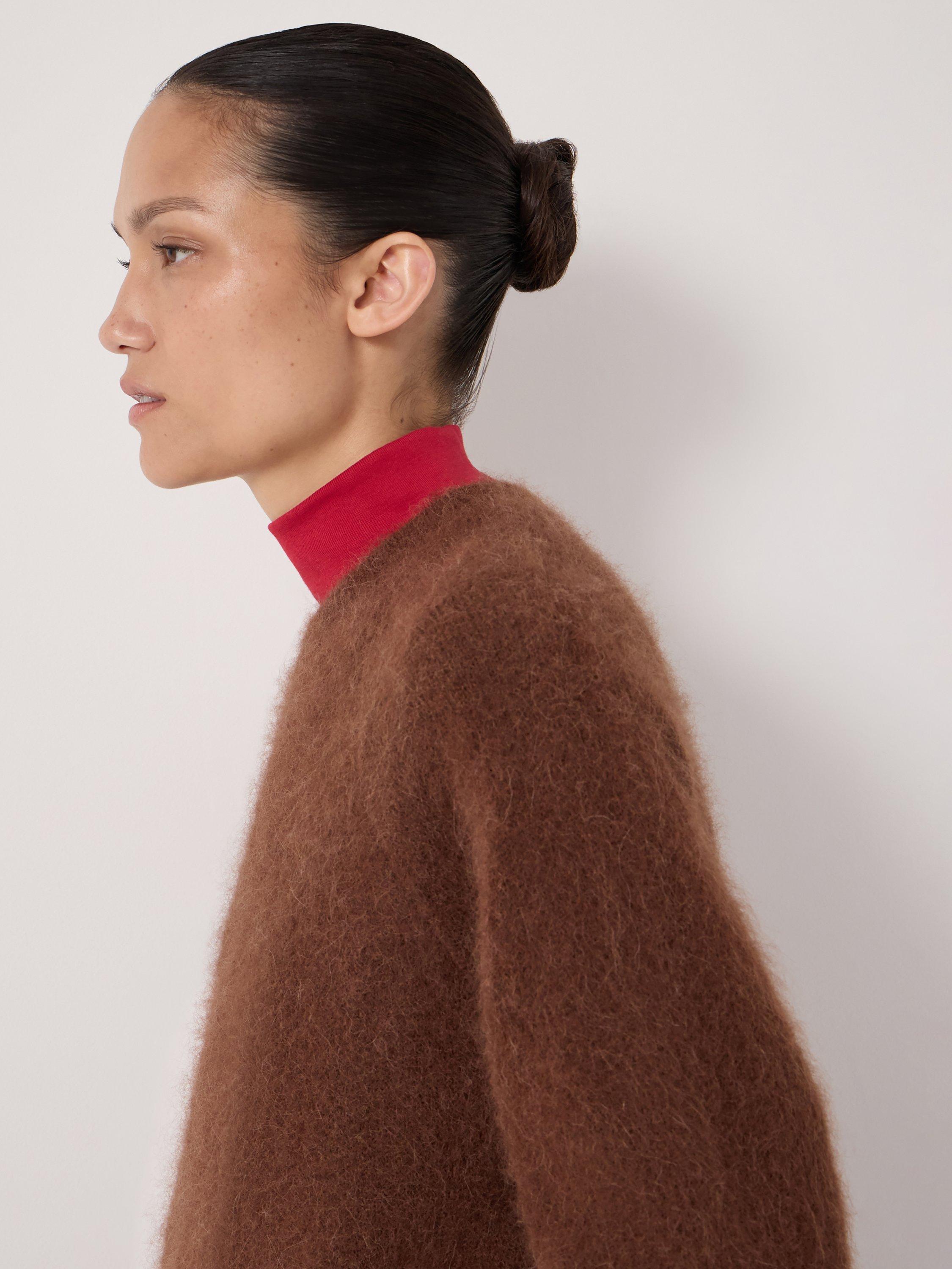 Product image 4 of 5, which shows HUSH Wool Blend Fluffy Crew Neck Jumper, Toffee Brown, L-XL