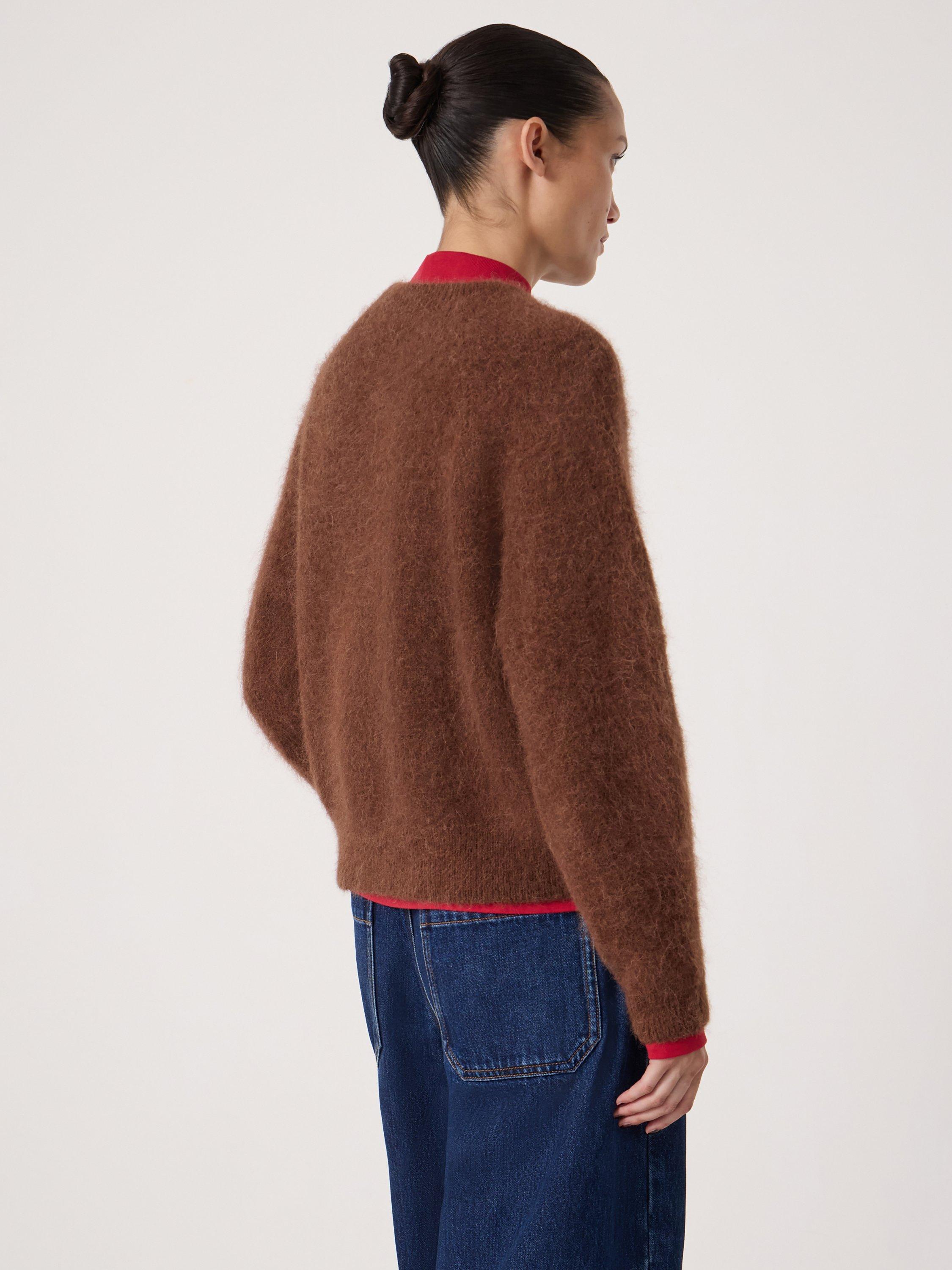 Product image 5 of 5, which shows HUSH Wool Blend Fluffy Crew Neck Jumper, Toffee Brown, L-XL