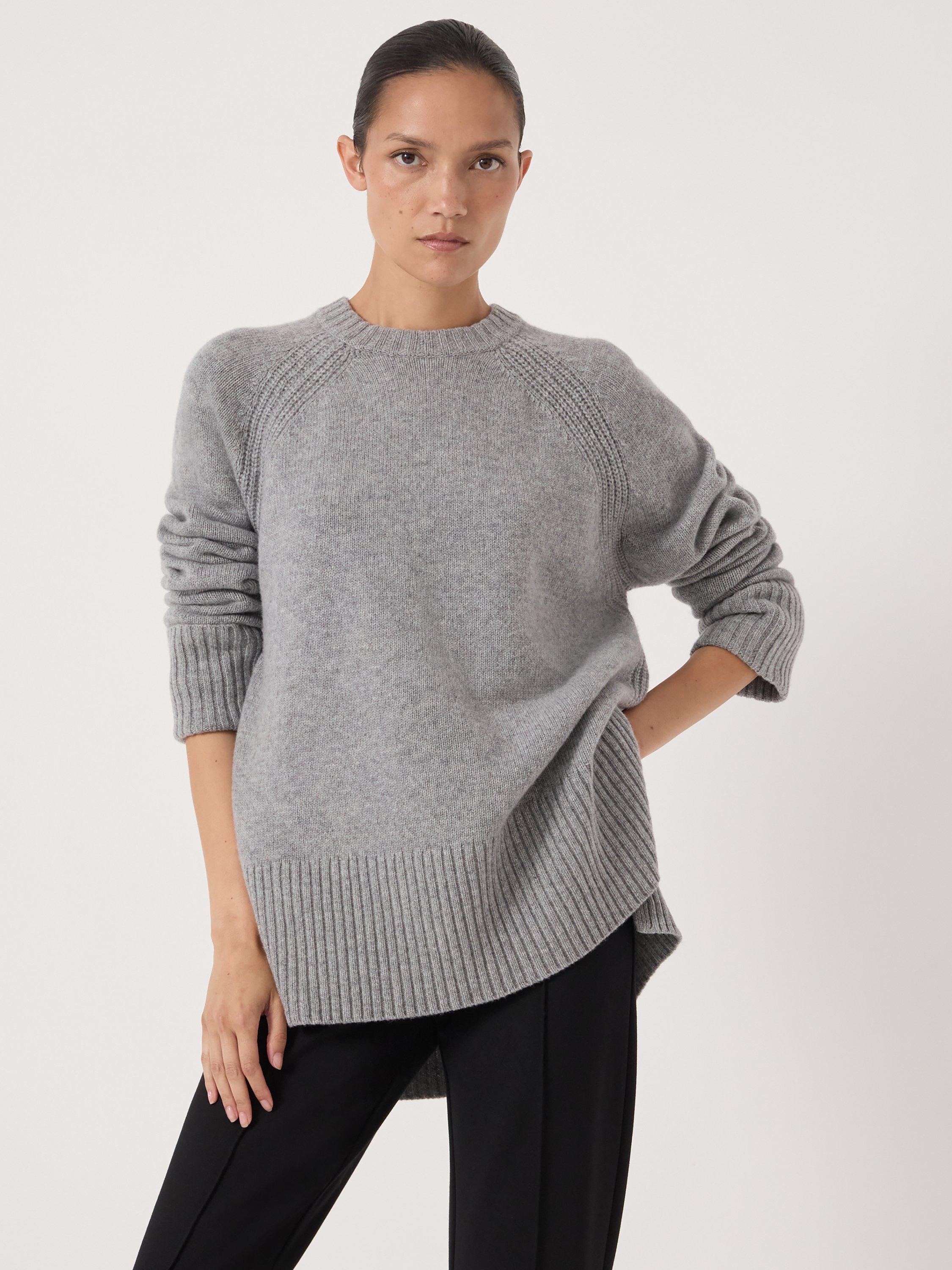 Product image 2 of 6, which shows HUSH Longline Merino Wool Jumper, Mid Grey Marl, L-XL