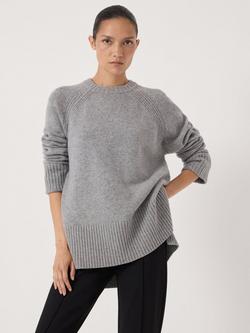 HUSH Longline Merino Wool Jumper, Mid Grey Marl - view 2, Mid Grey Marl
