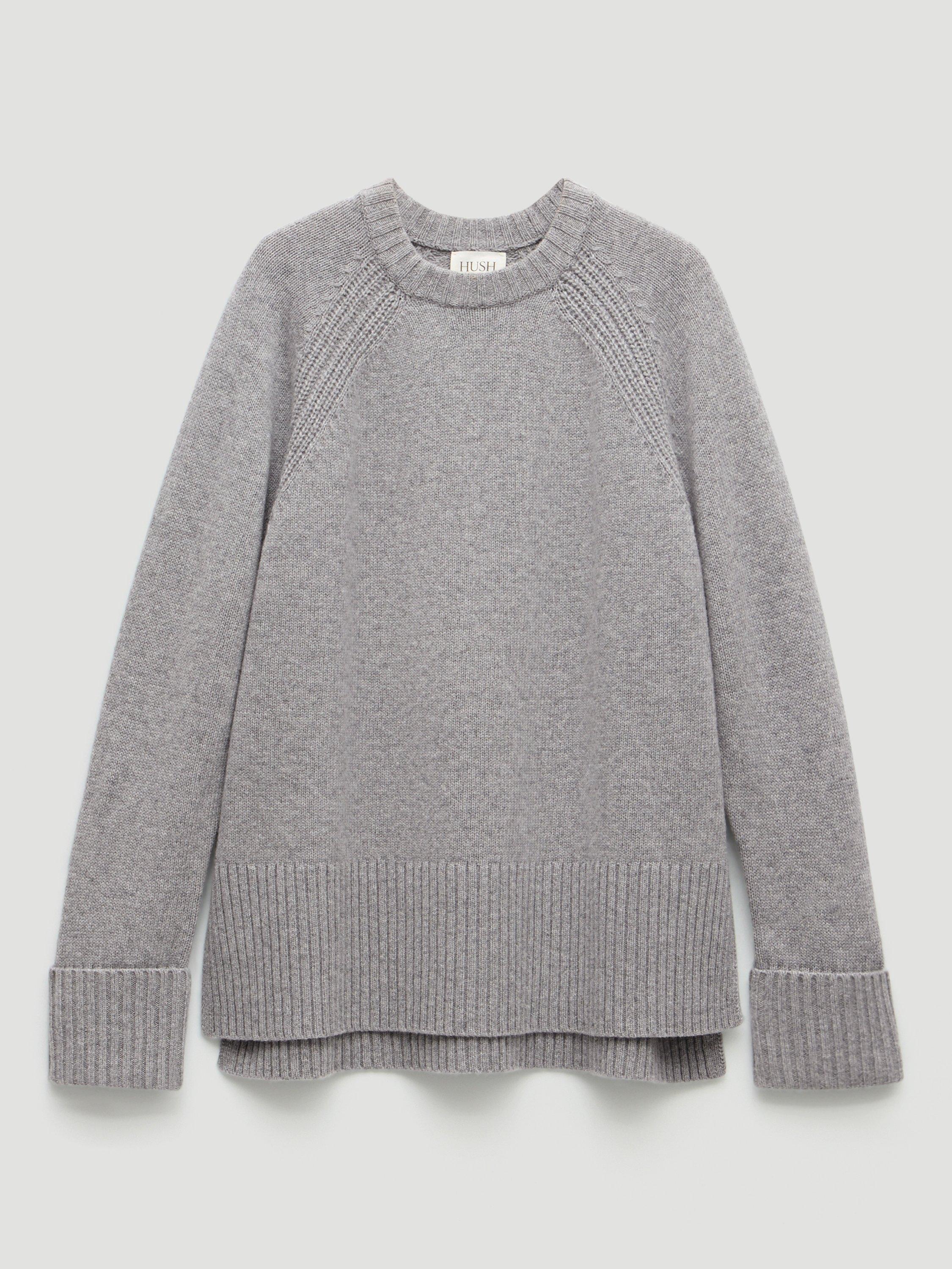 Product image 4 of 6, which shows HUSH Longline Merino Wool Jumper, Mid Grey Marl, L-XL