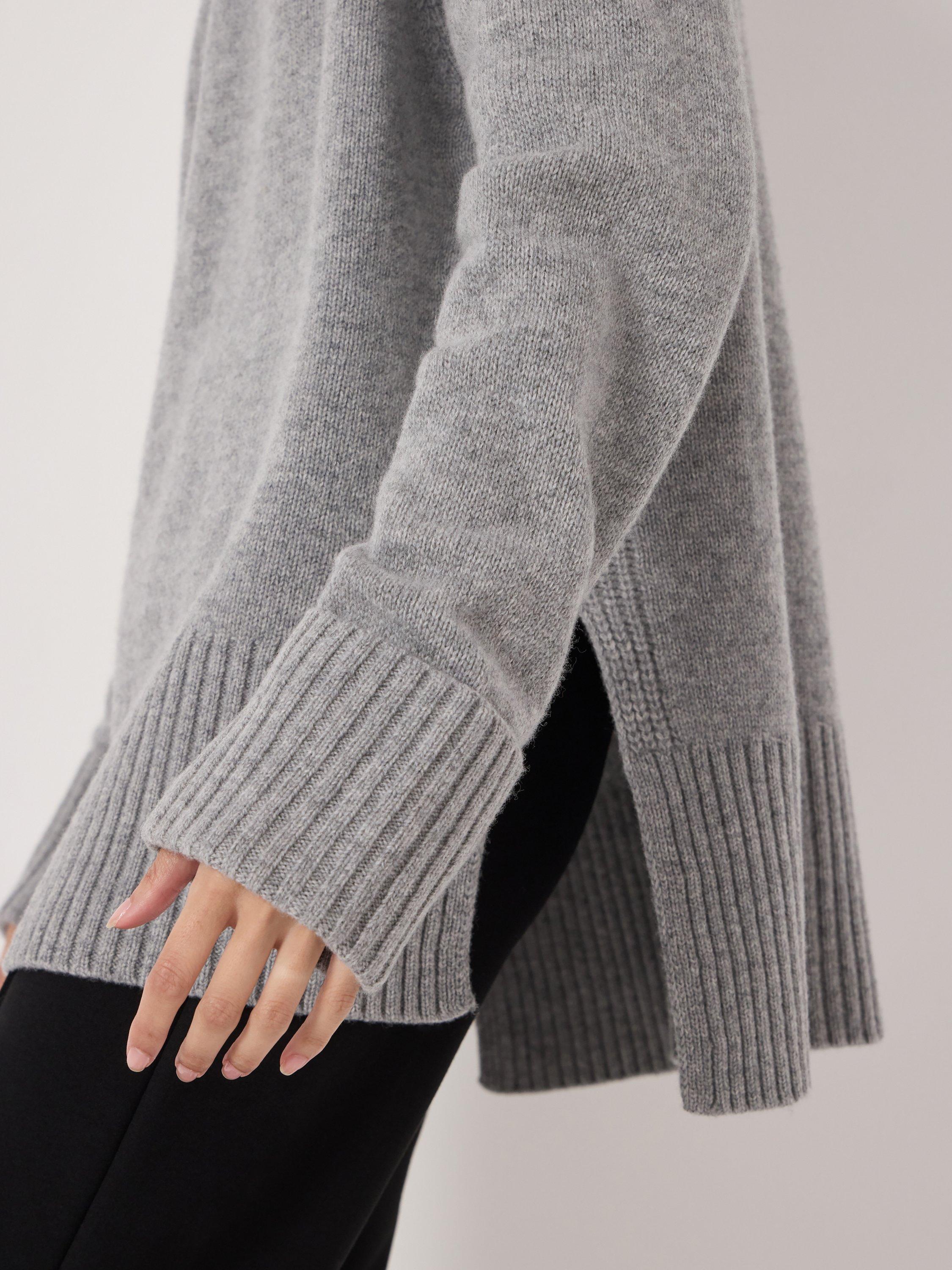 Product image 5 of 6, which shows HUSH Longline Merino Wool Jumper, Mid Grey Marl, L-XL