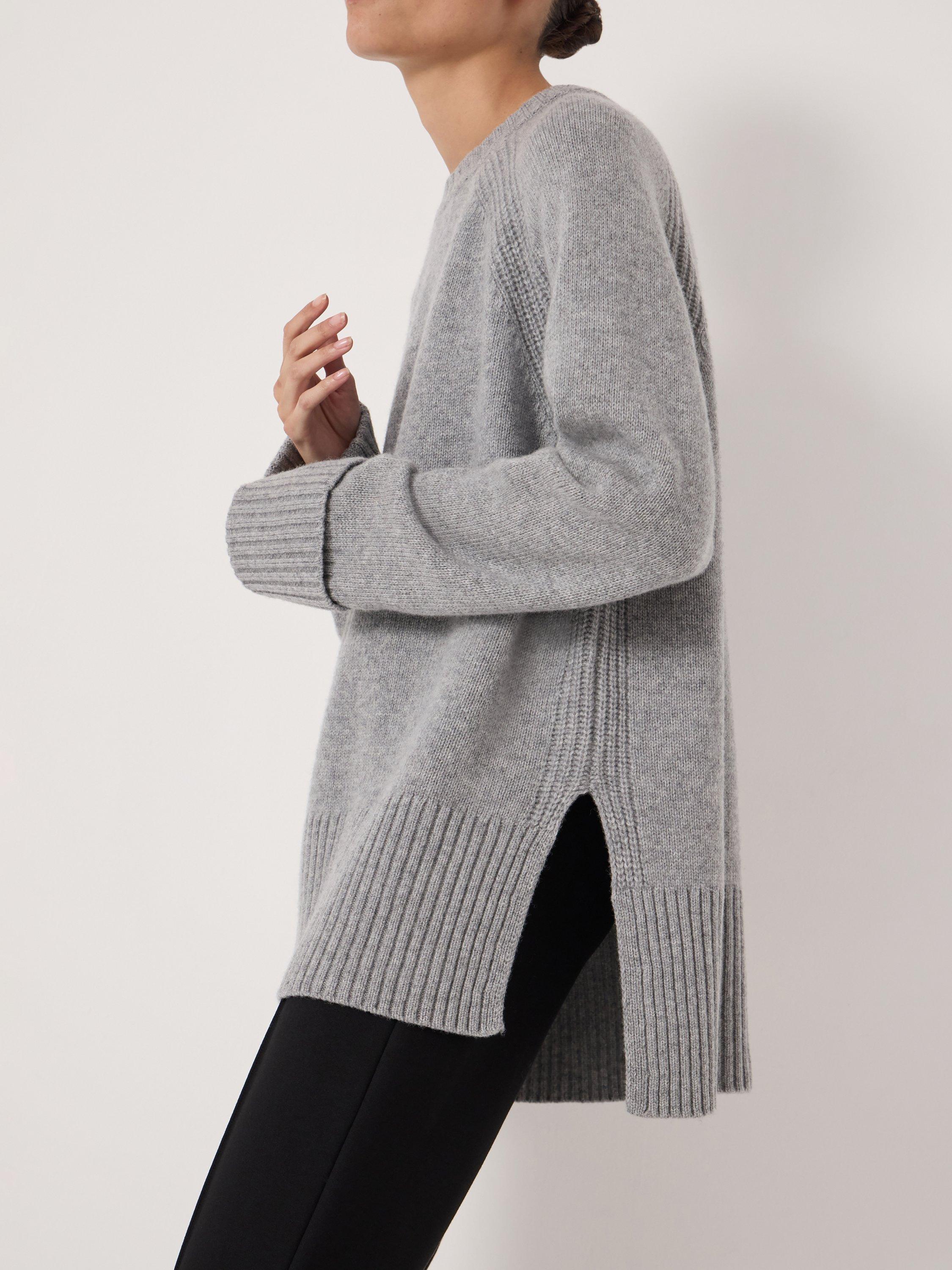 Product image 6 of 6, which shows HUSH Longline Merino Wool Jumper, Mid Grey Marl, L-XL